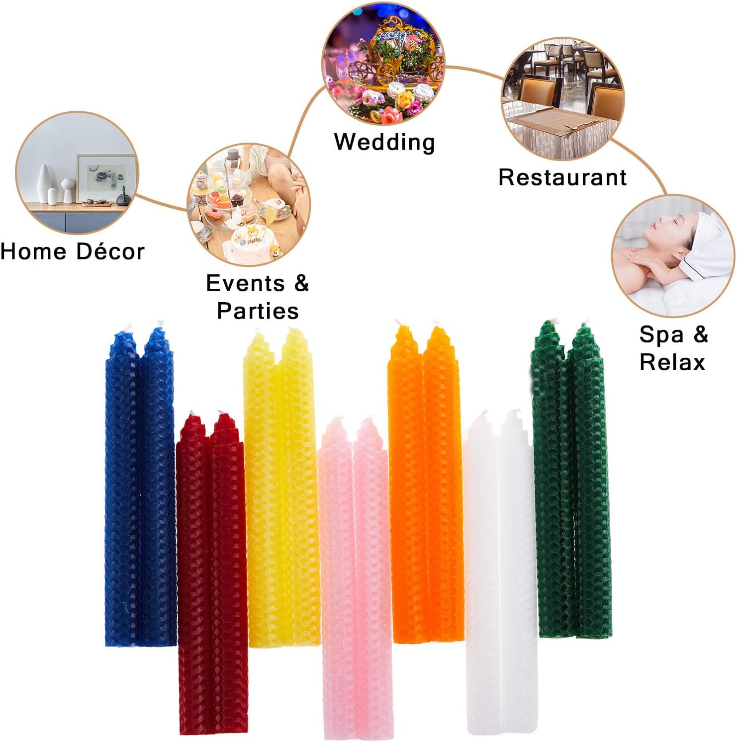 14 Pack Hand-Rolled Beeswax Taper Candles 8 Inch
