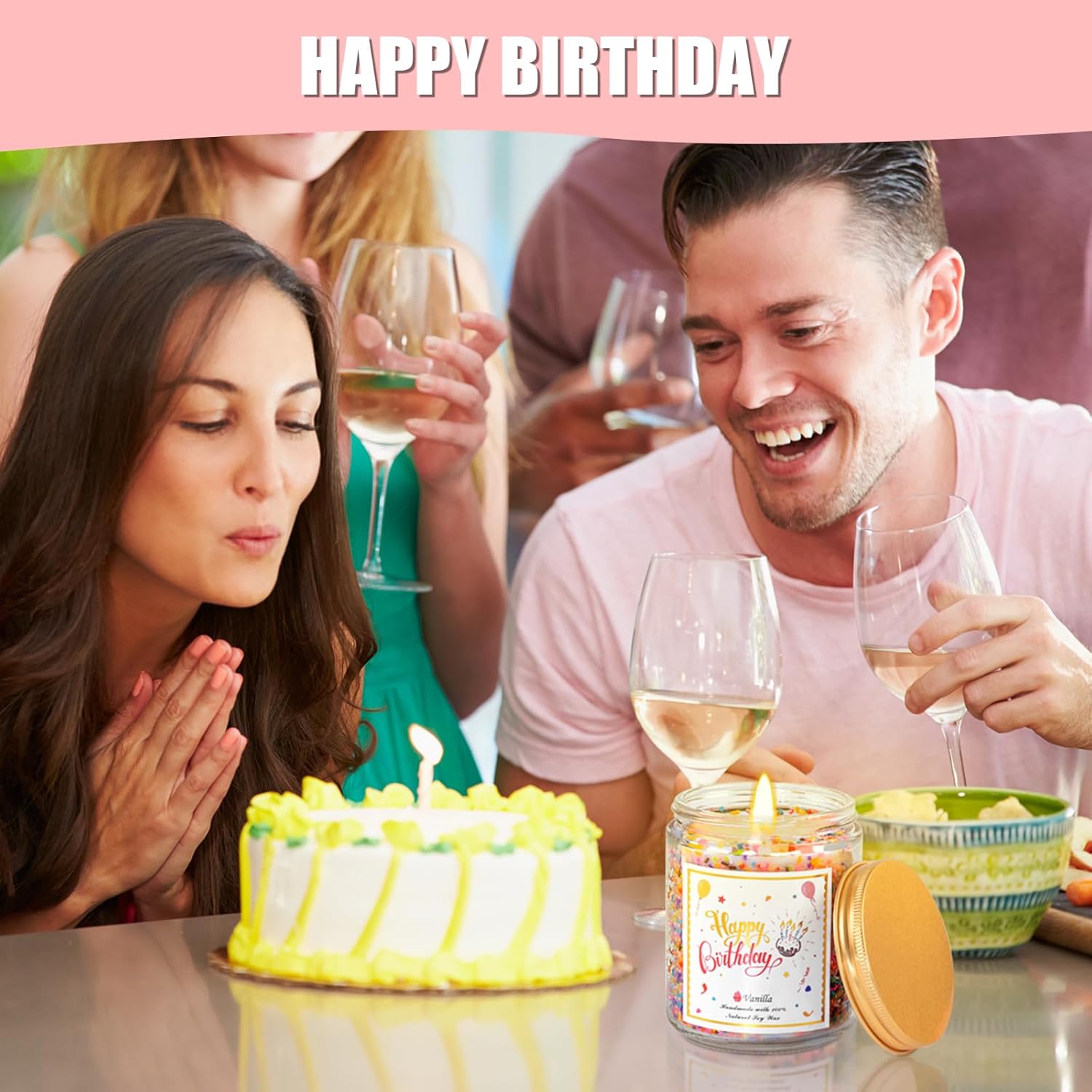 Happy Birthday Candle Vanilla Cake Scent Soy Wax Jar Candles