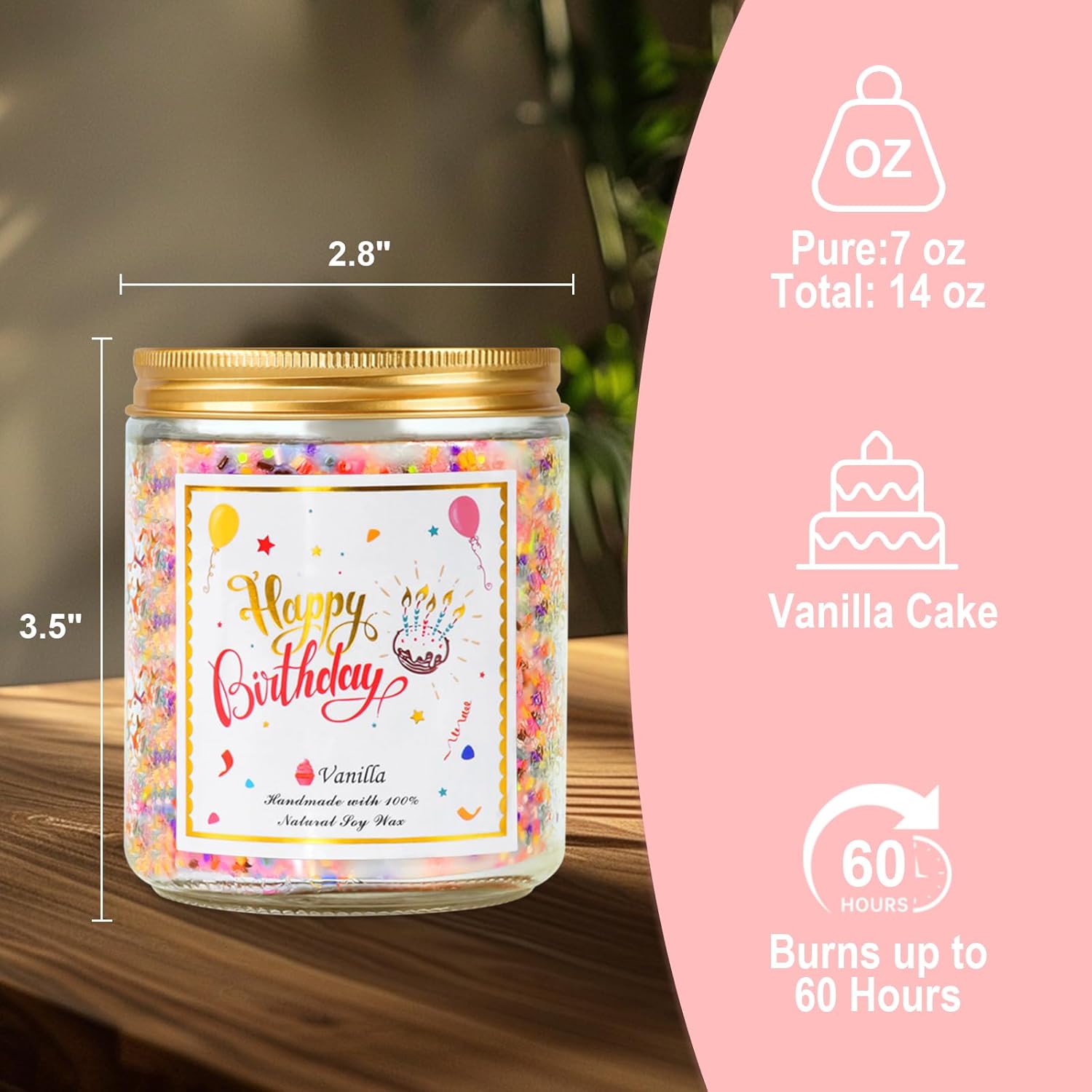 Happy Birthday Candle Vanilla Cake Scent Soy Wax Jar Candles