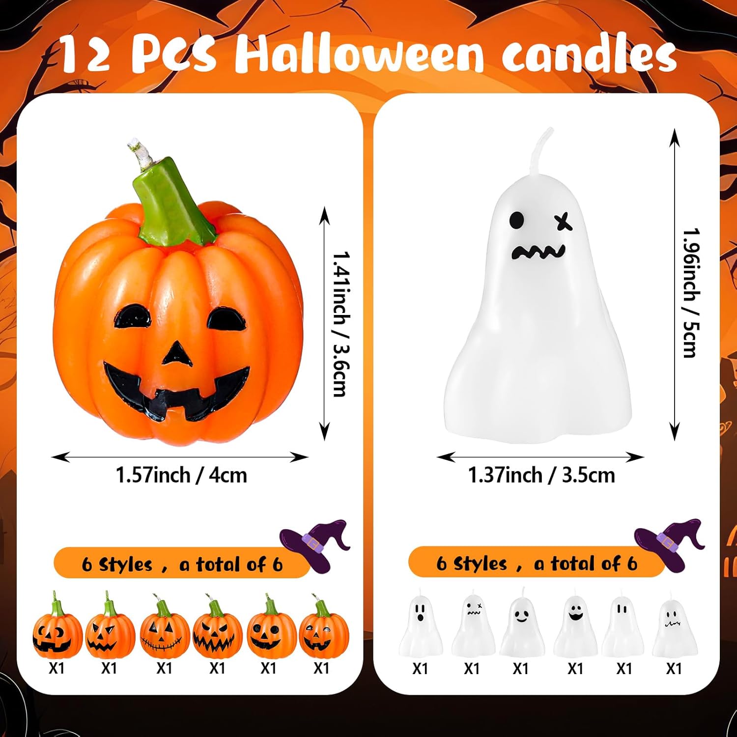 MTLEE 12 Pcs Halloween Ghost Candles Set