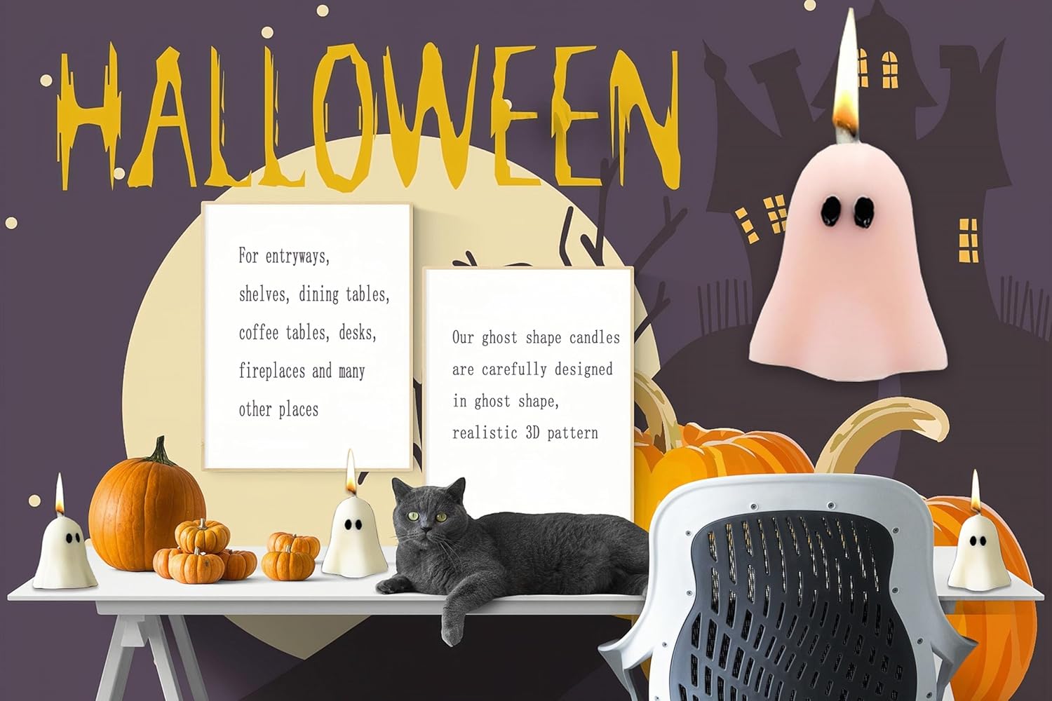 4 Piece Cute Ghost Candle Set for Halloween Decor