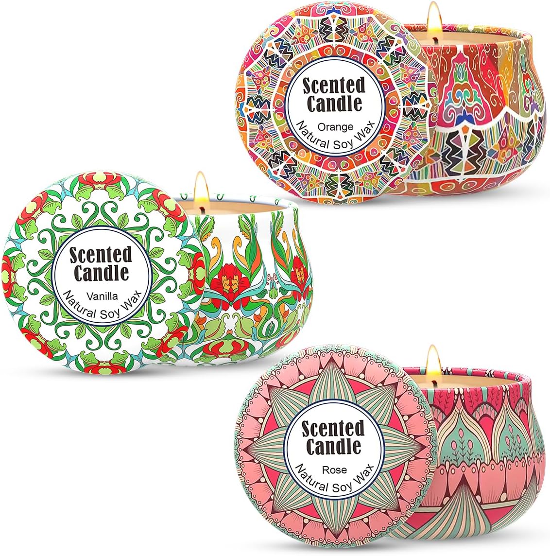 3 Pack Rose Vanilla Orange Scented Candle Set for Women Holiday Gift