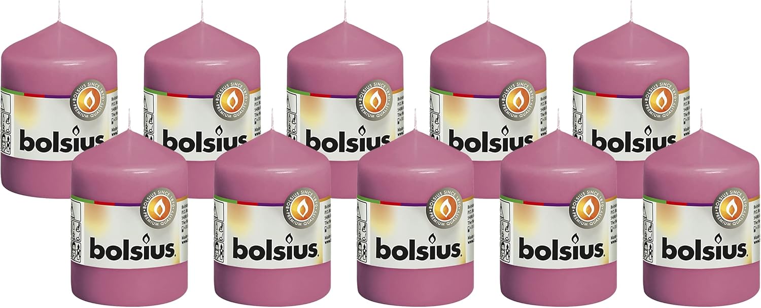 BOLSIUS 10 Pink Pillar Candles - 17 Hour Burn Time