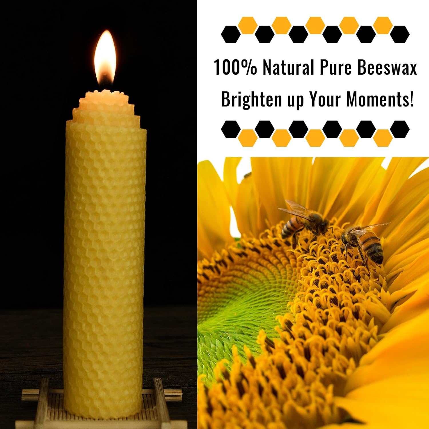 DEYBBY Beeswax Pillar Candles Set of 2