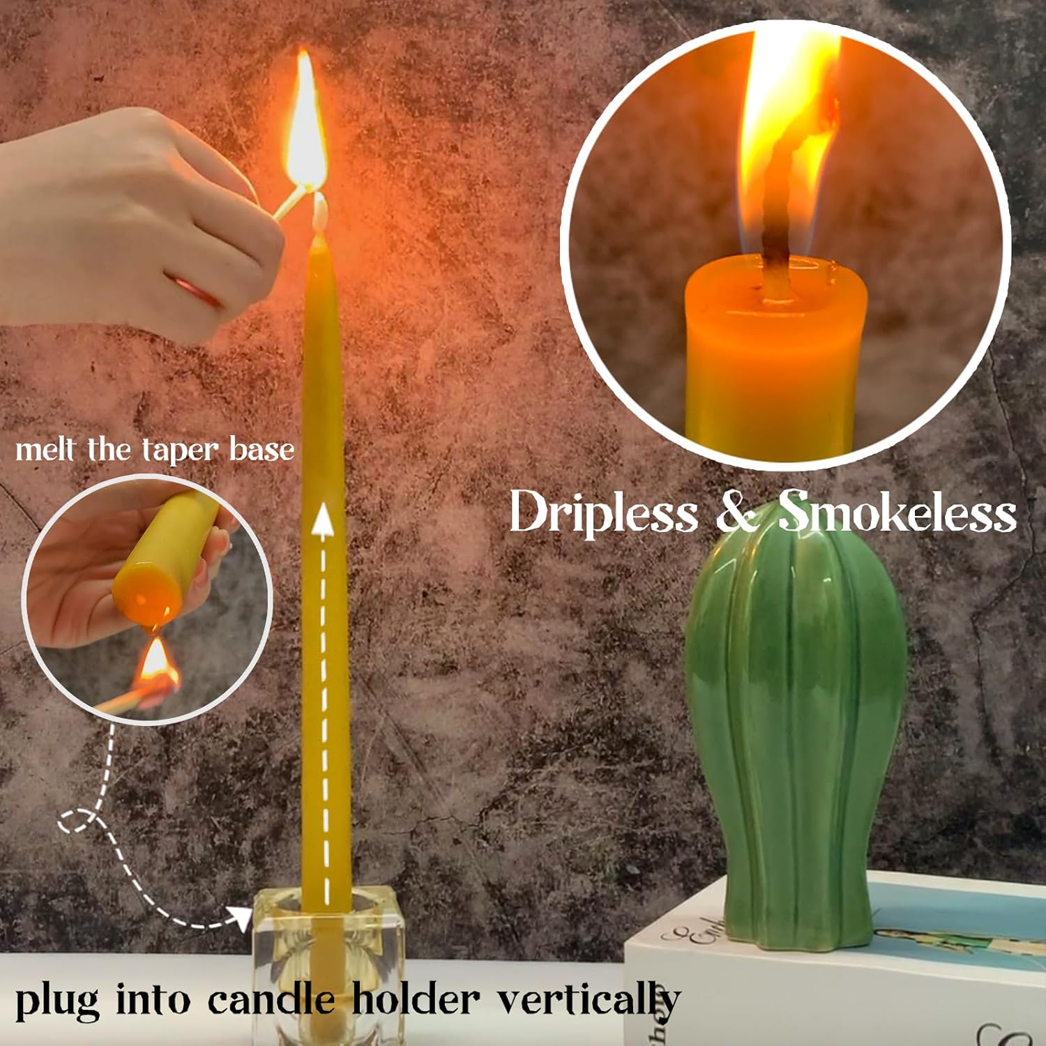 Lacaser 12 Inch Tall Beeswax Taper Candles - 4 Pack