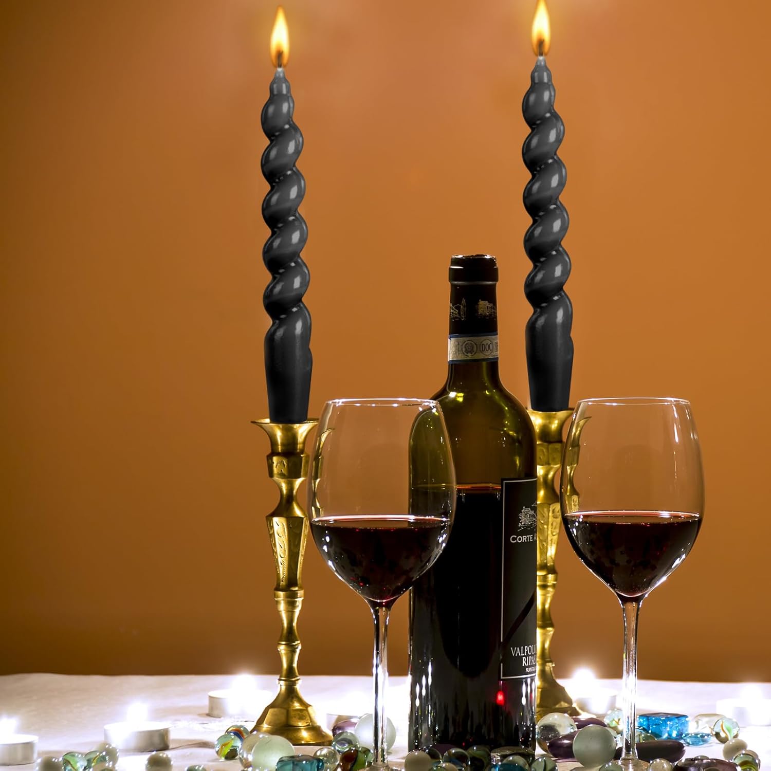 Berkebun 20cm Spiral Taper Dinner Candles 2pcs Black