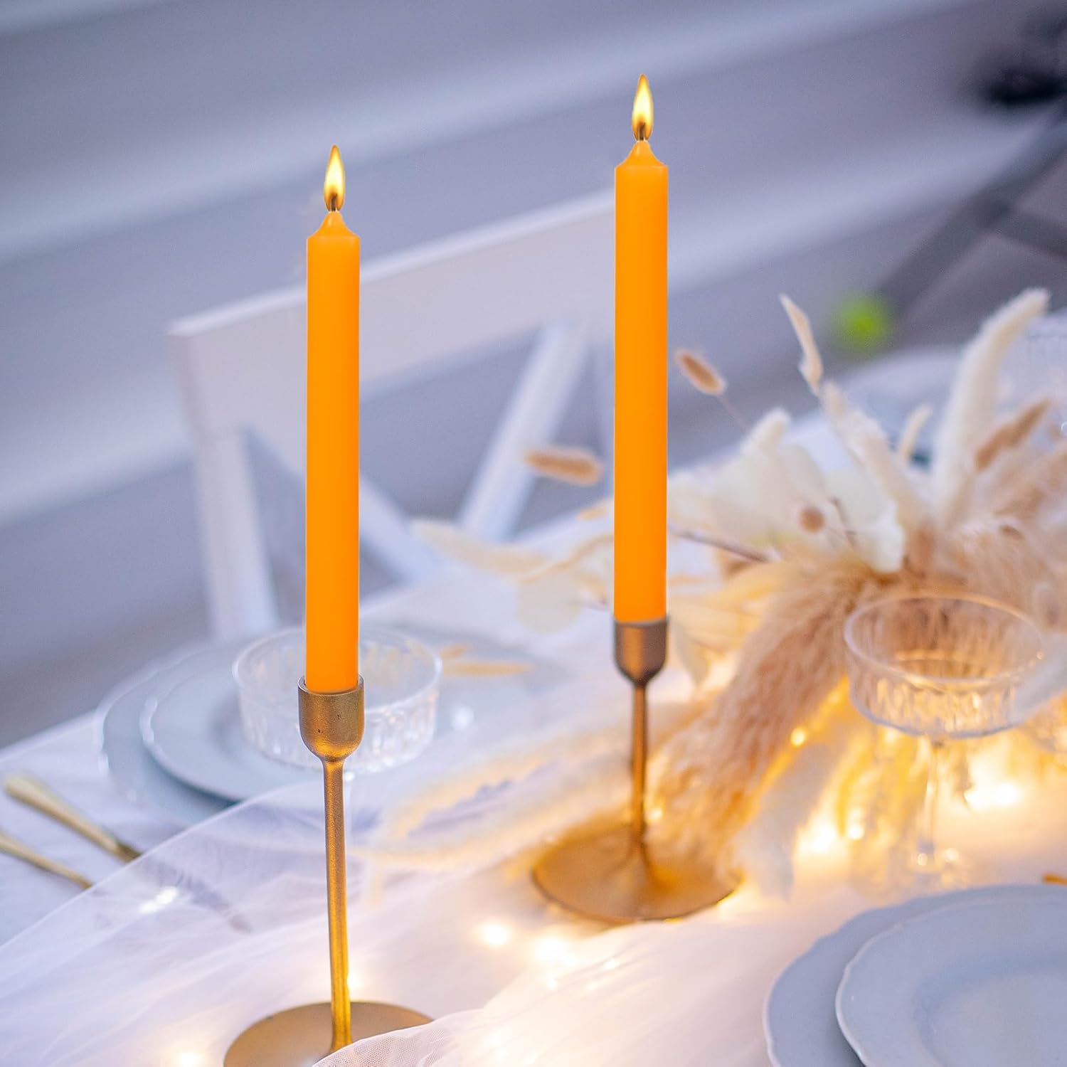 10 Inch Orange Taper Candles Set of 4
