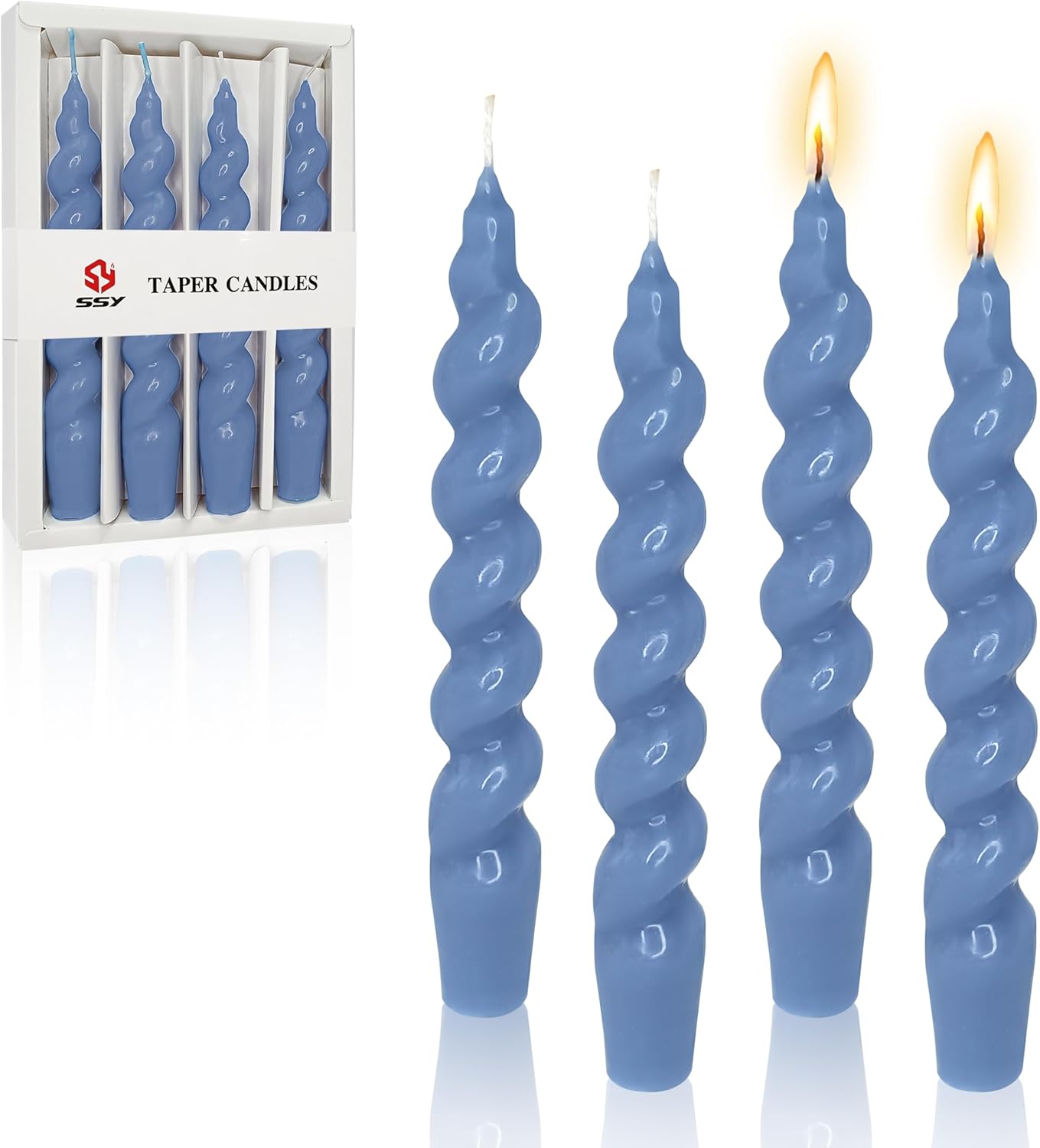 75 Inch Spiral Taper Candles Set of 4 Dark Blue