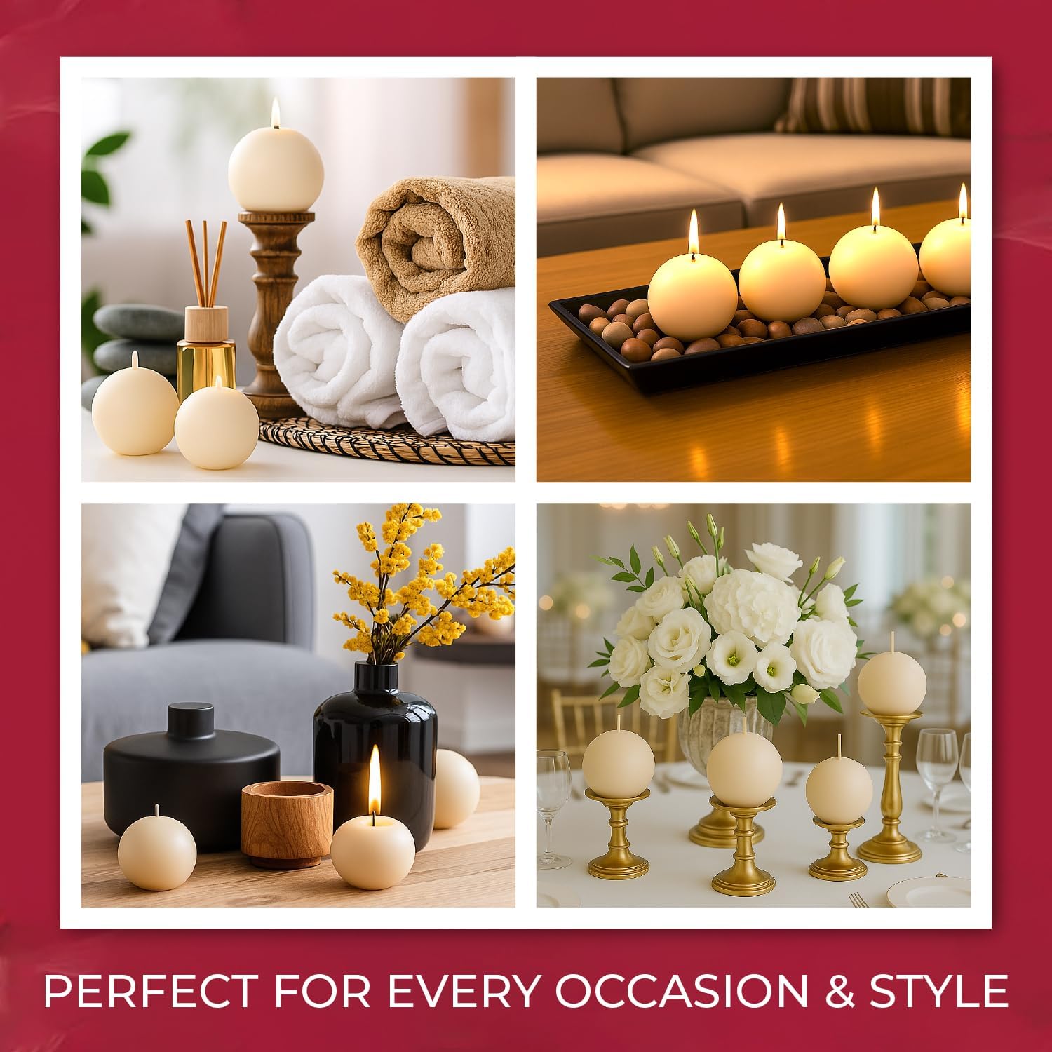 Biedermann Sons 8-Hour Long Burning Unscented Round Ball Candles Set of 4