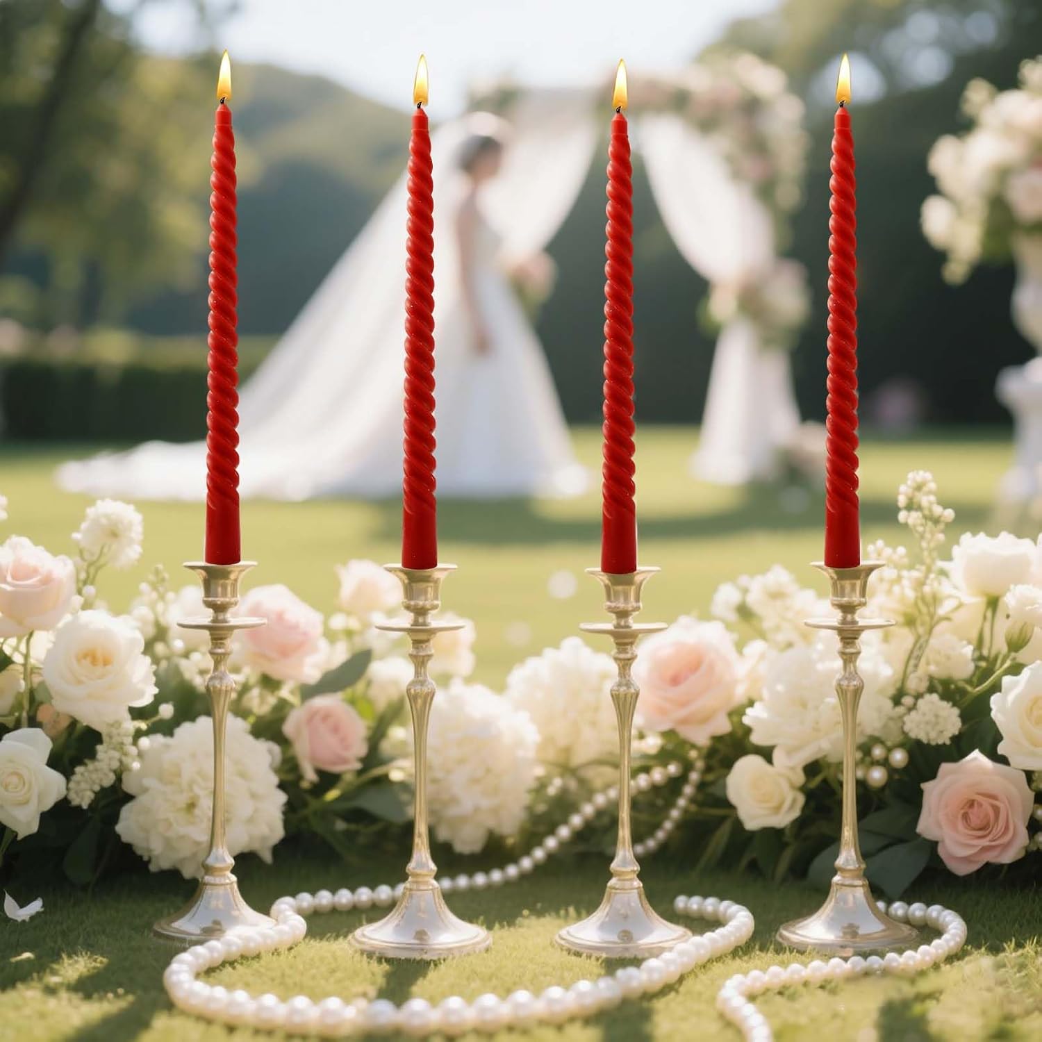 Red Taper Spiral Candles 8 Inch Set of 4
