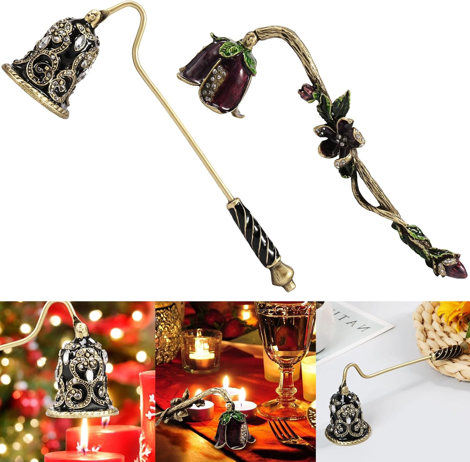 Elegant Flower Shape Candle Snuffer with Long Handle Black