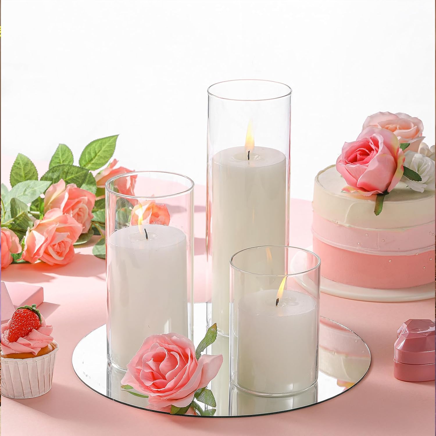 Shihanee 36 Pcs Pillar Candles and Glass Vases for Wedding Centerpieces