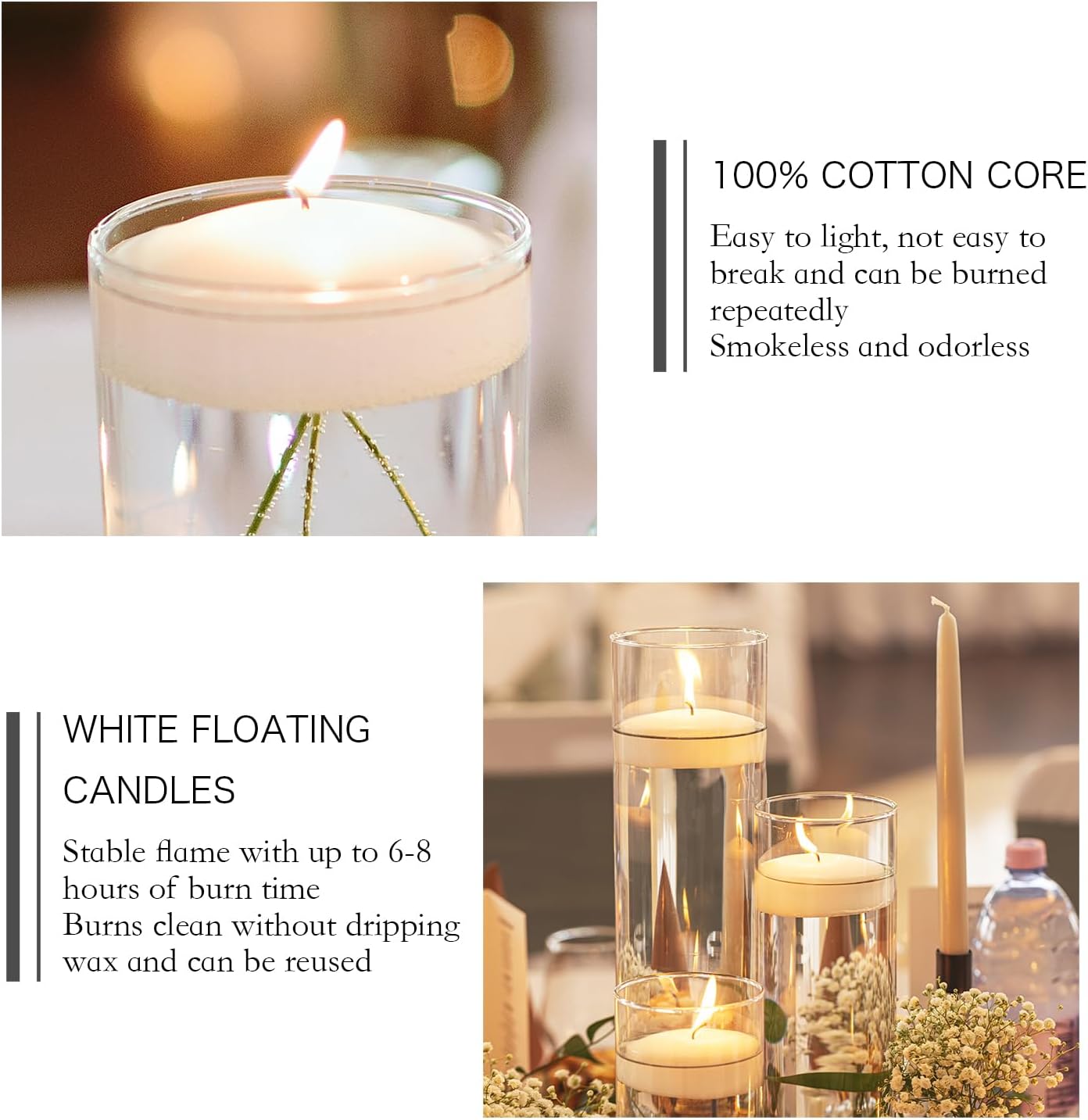 Halloween White Floating Candles 3 Inch 12 Pcs