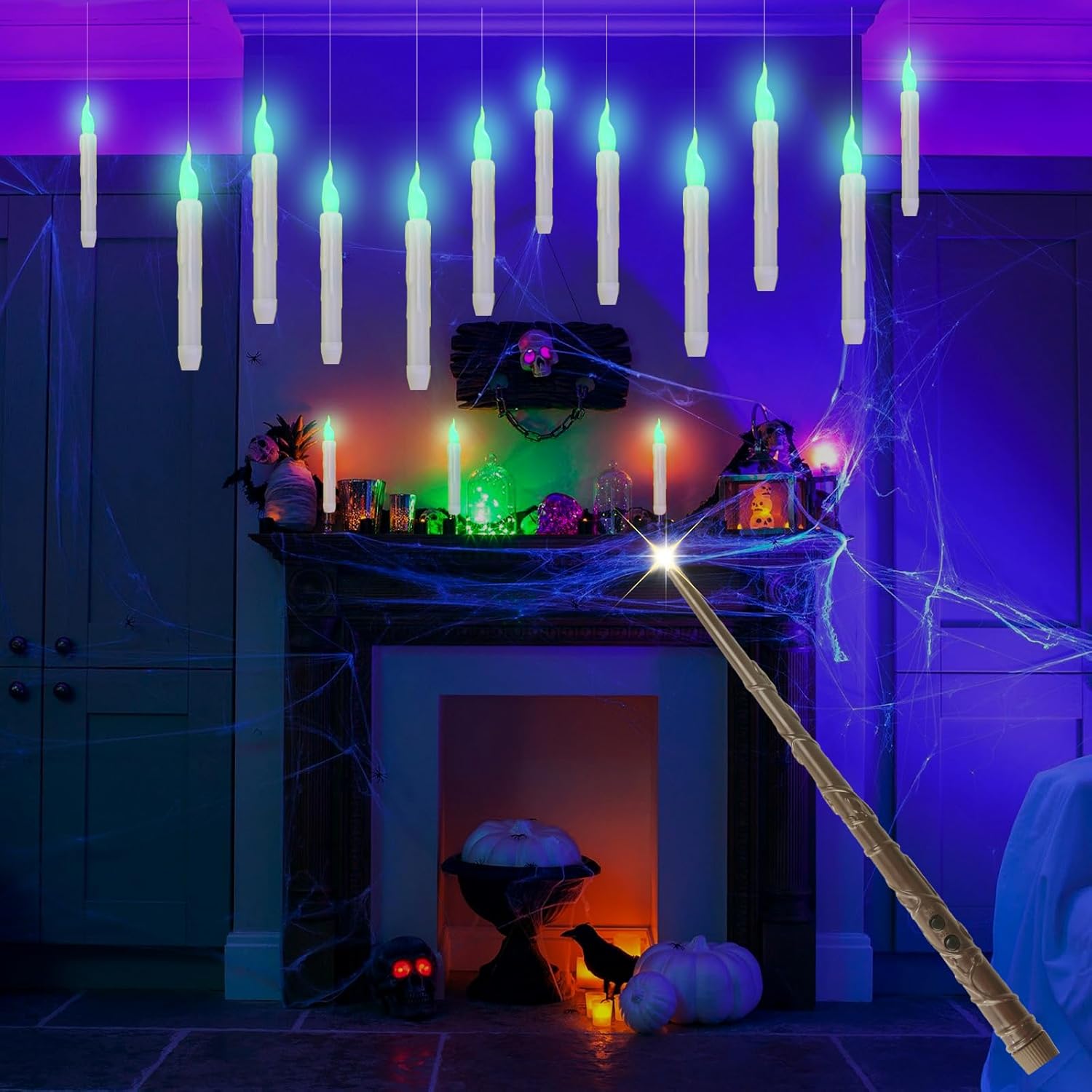 GUAOOYY Floating Candles with Wand 12PCS Flameless Halloween Decor