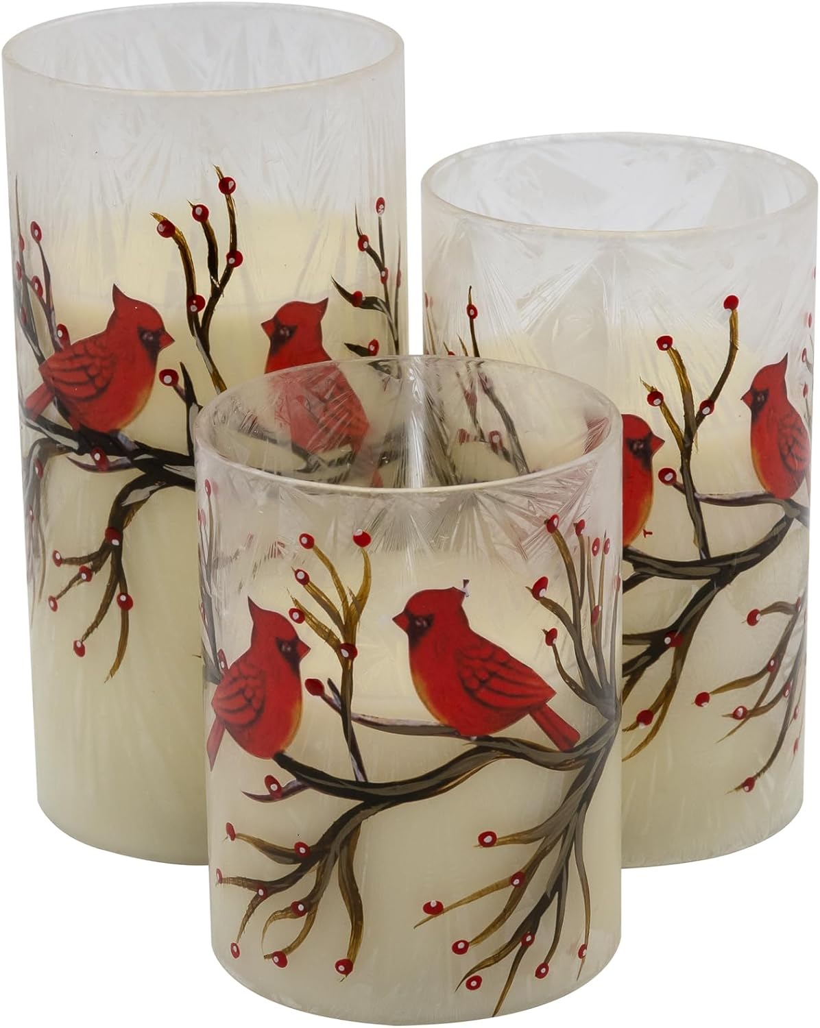 LumaBase LED Red Cardinal Hurricane Candles Set of 3