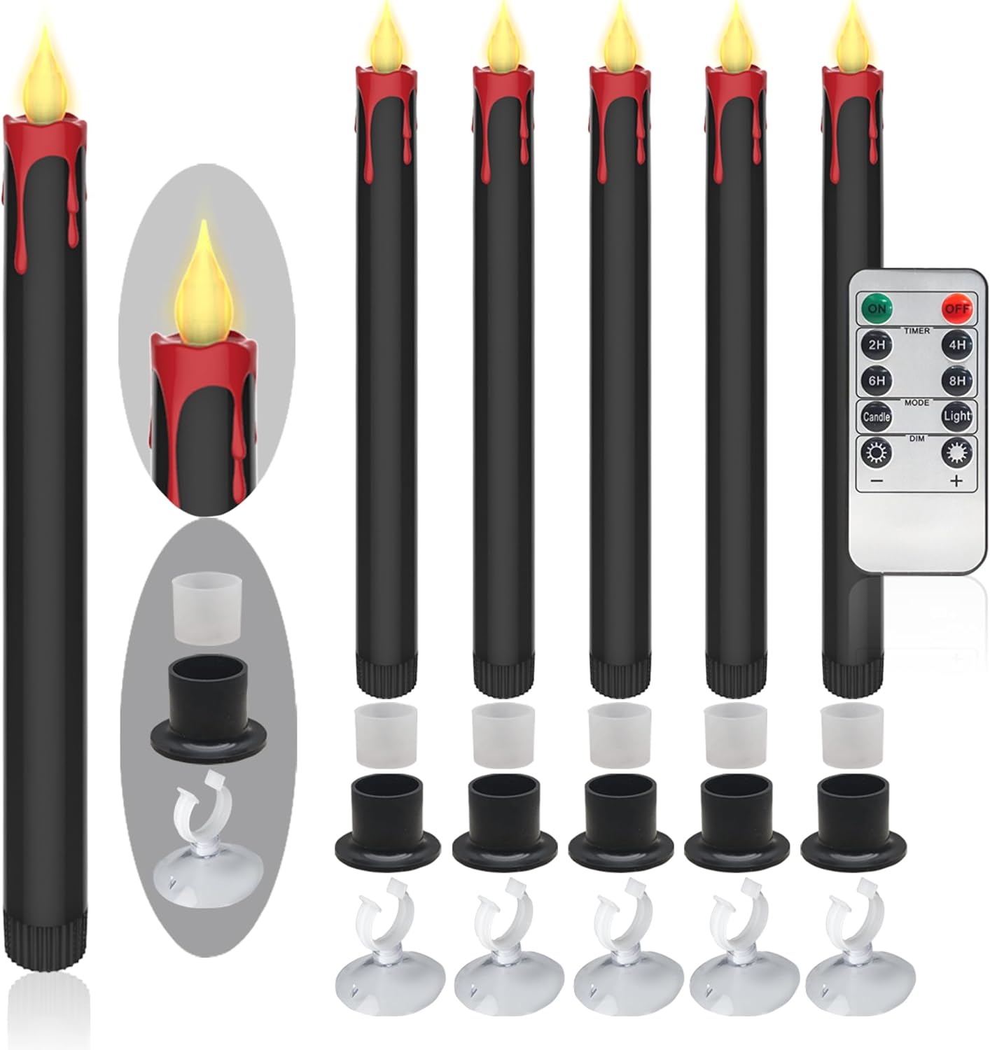 Halloween LED Flameless Taper Candles 6 Pcs with Remote Timer