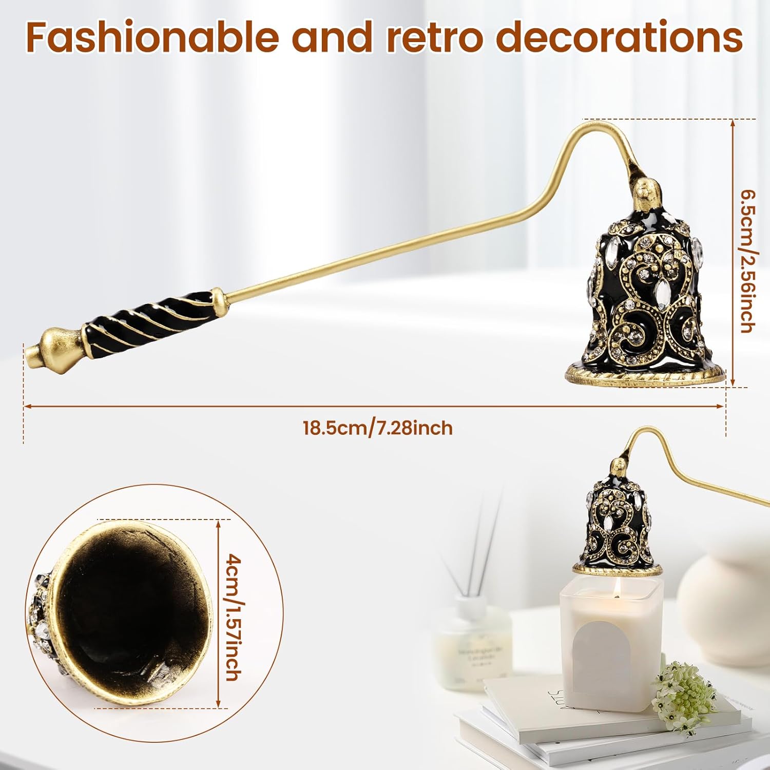 Elegant Flower Shape Candle Snuffer with Long Handle Black