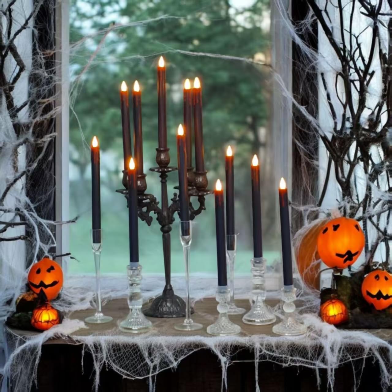 Halloween LED Flameless Taper Candles 6 Pcs with Remote Timer