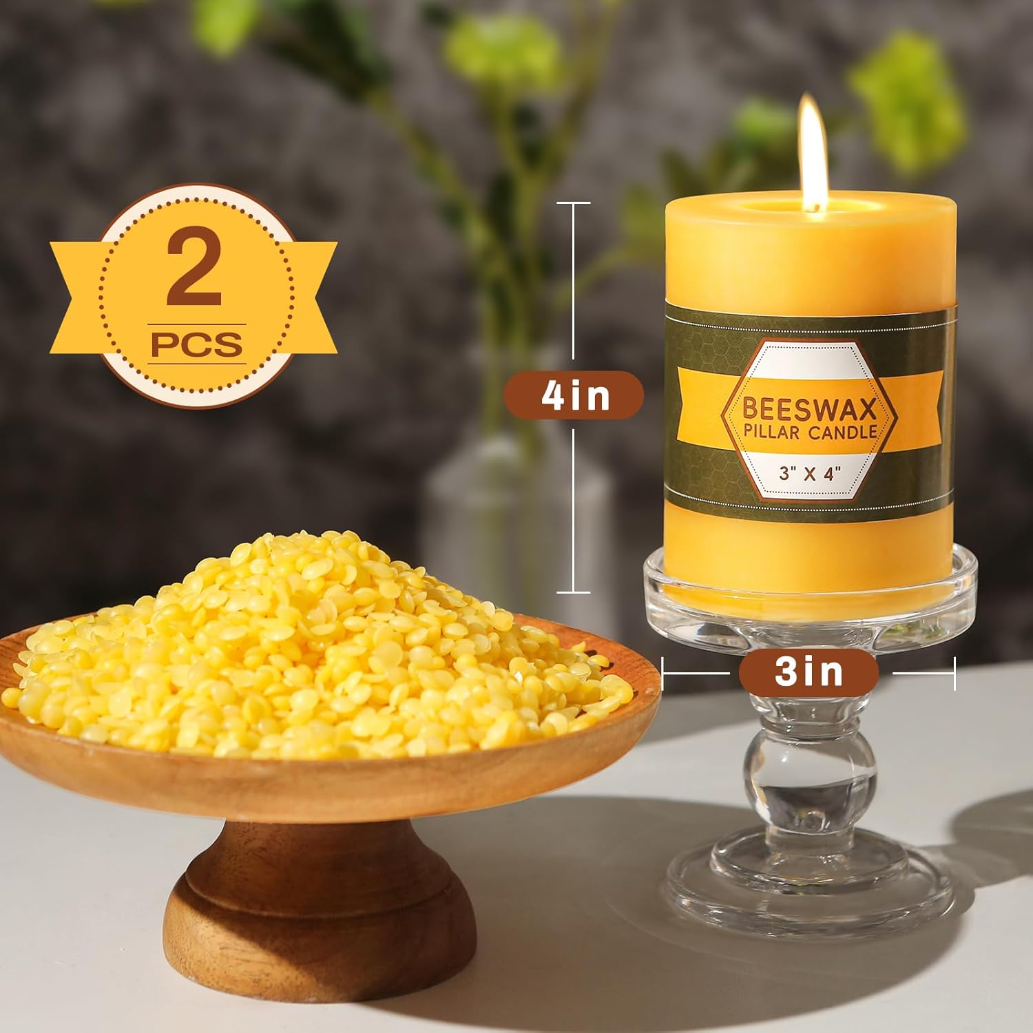 2 Packs Pure Beeswax Pillar Candles 120-140 Hours Long Burning