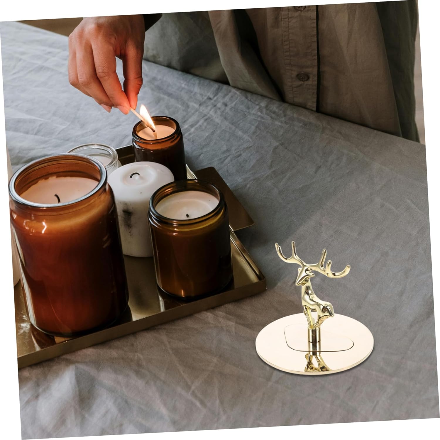 Cabilock Candle Dust Protectors with Flame Snuffer and Elegant Golden Elk Design