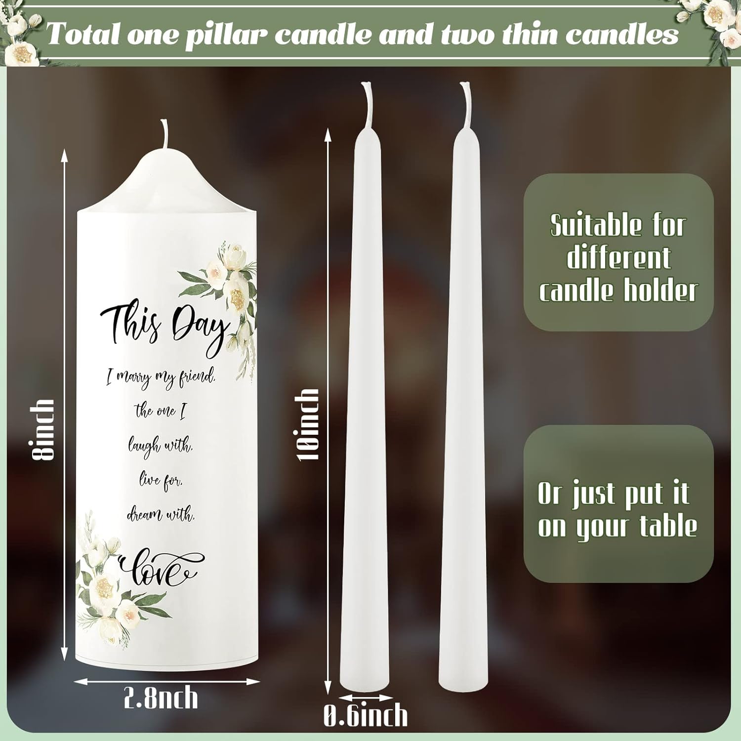 Frienda Unity Taper Candles Wedding Set With Eucalyptus Leaf