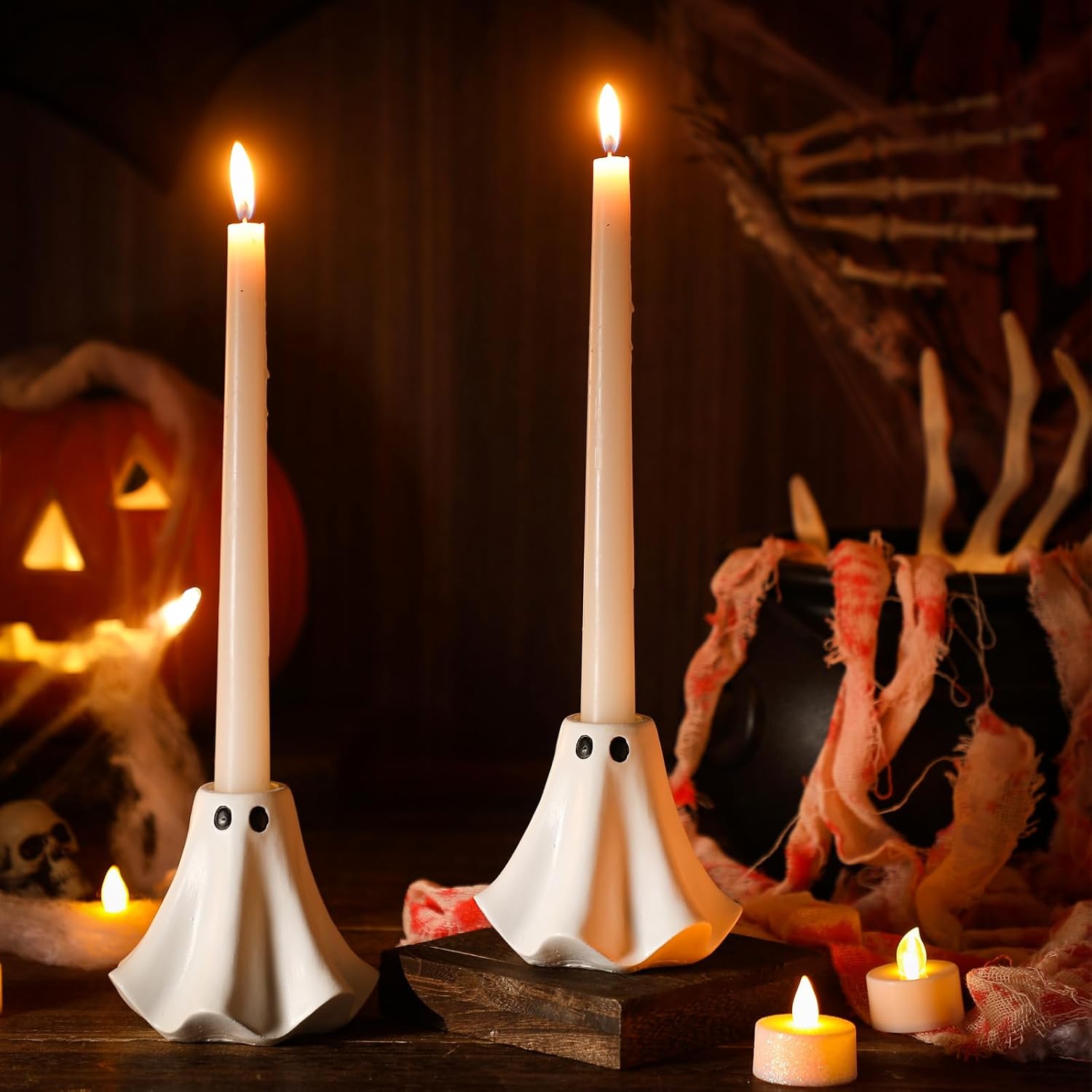 2 Pcs Halloween Ghost Candle Holders