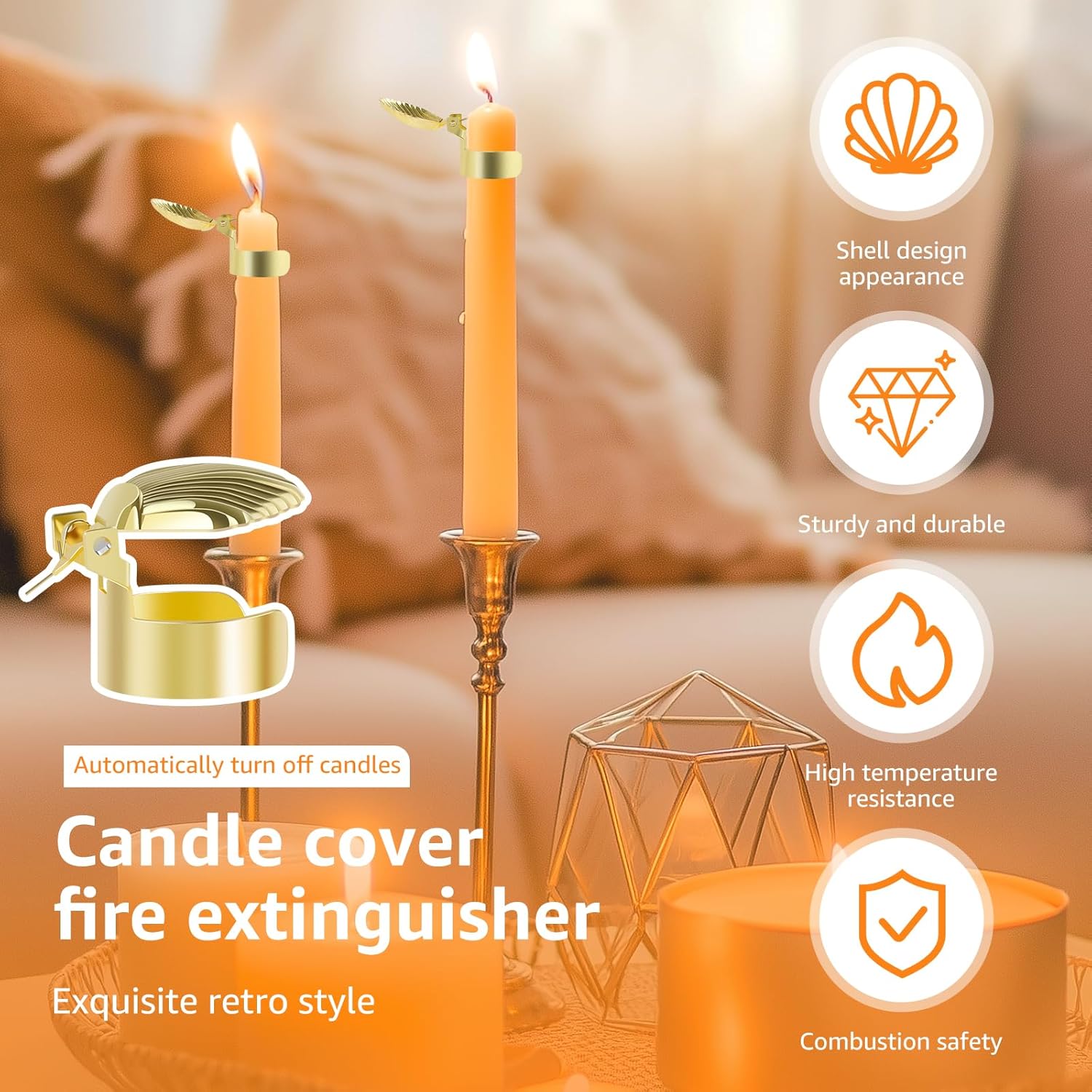 4 Pcs Shell Shape Candle Snuffer Gold Metal Candle Extinguisher