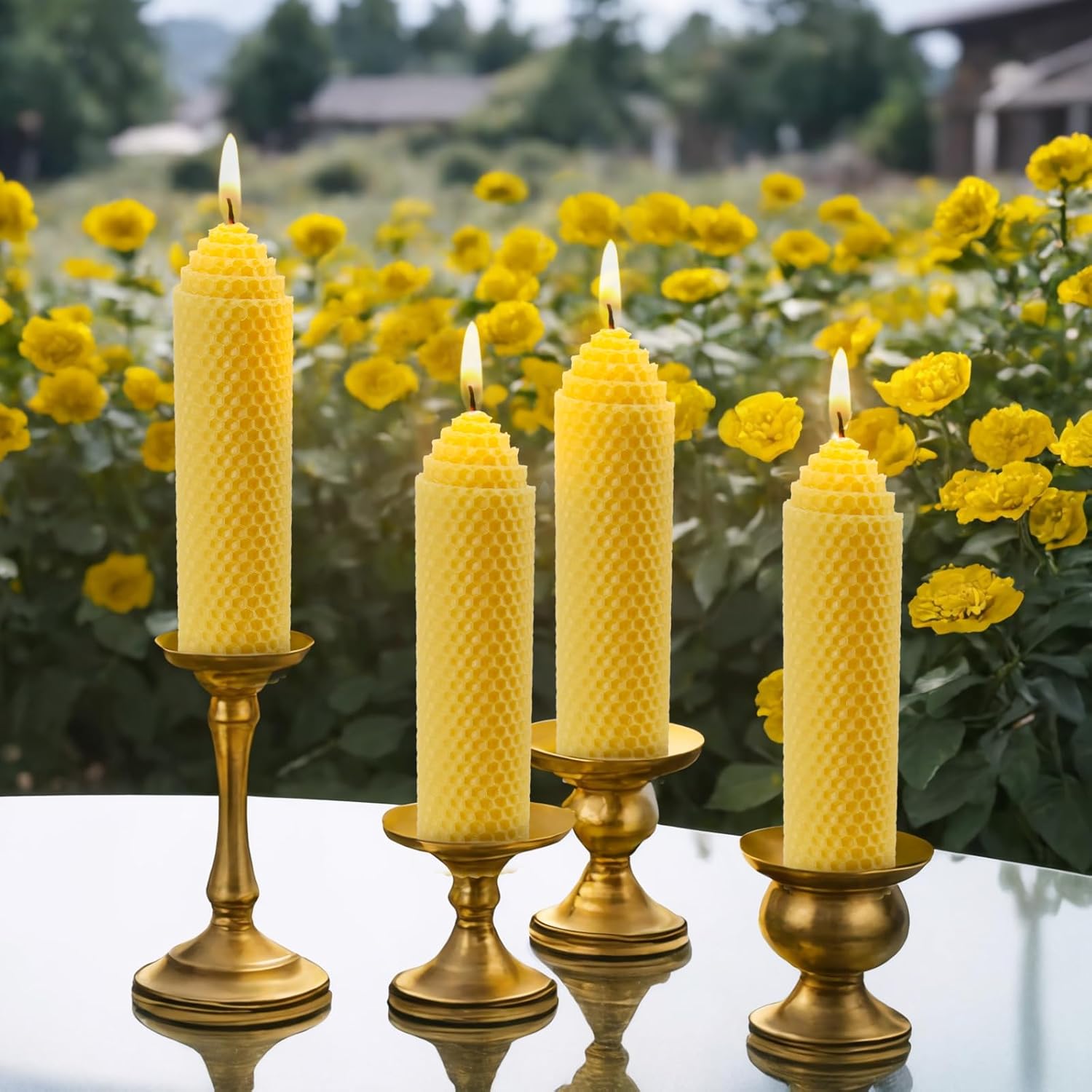DEYBBY Beeswax Pillar Candles Set of 2