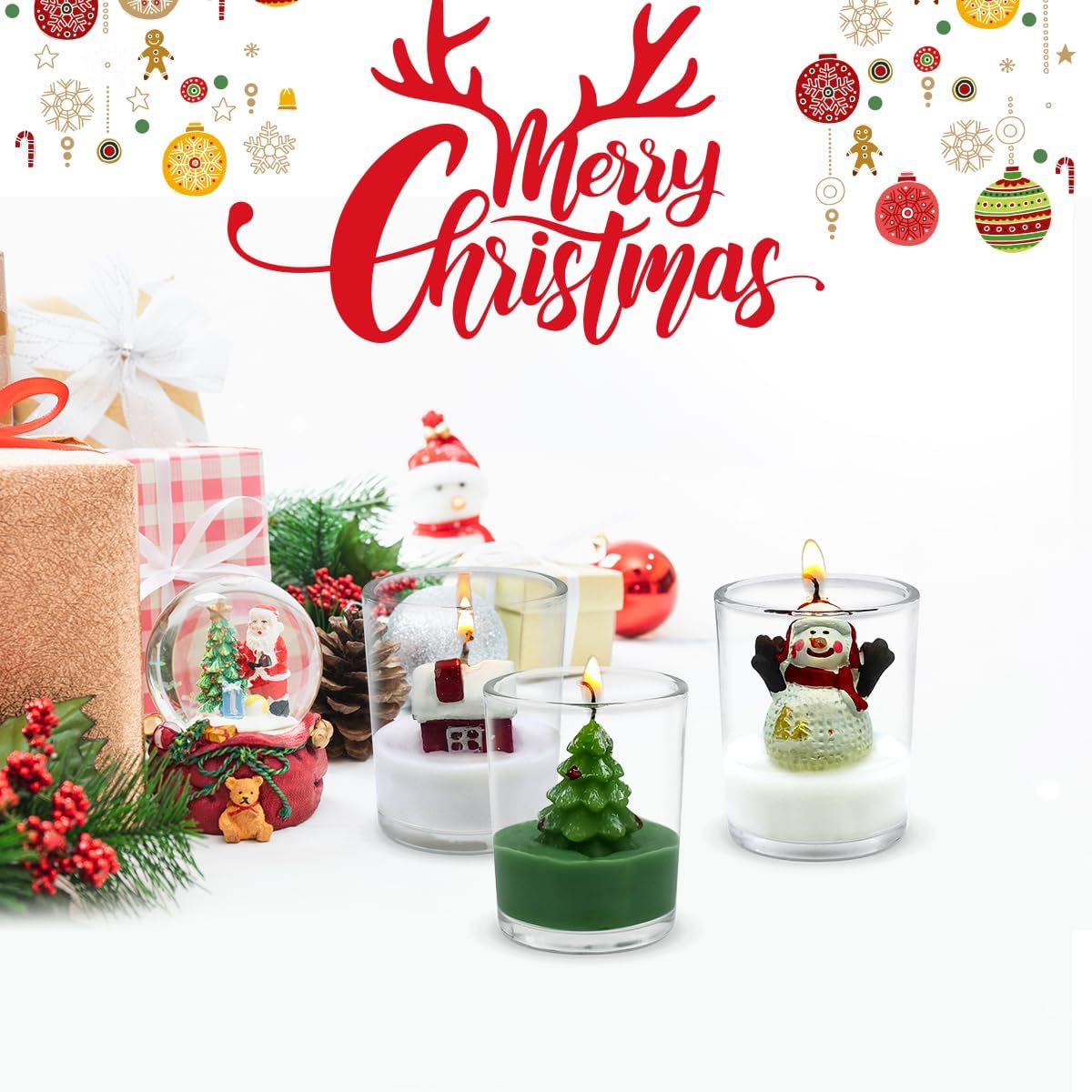 12-Pack Christmas Glass Votive Candles with Holiday Designs