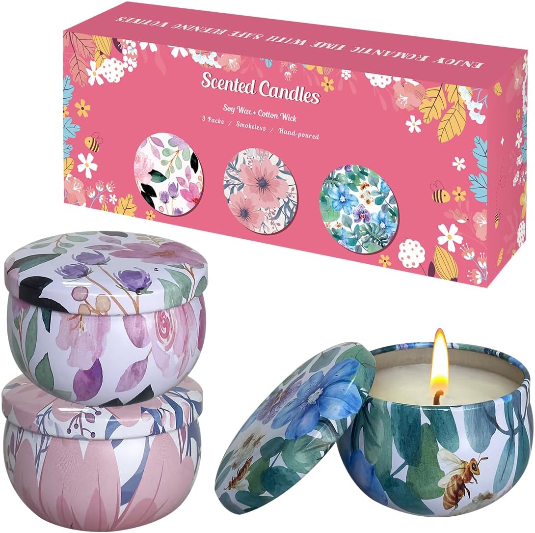 3 Pack Ladies Candles Set Rose Jasmine Magnolia Scented Jar Candles