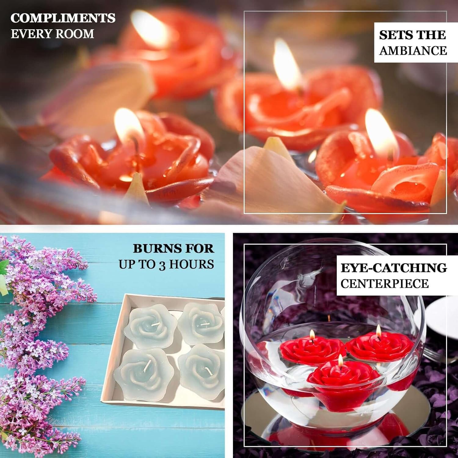 Set of 20 Gold Floating Rose Candles for Events