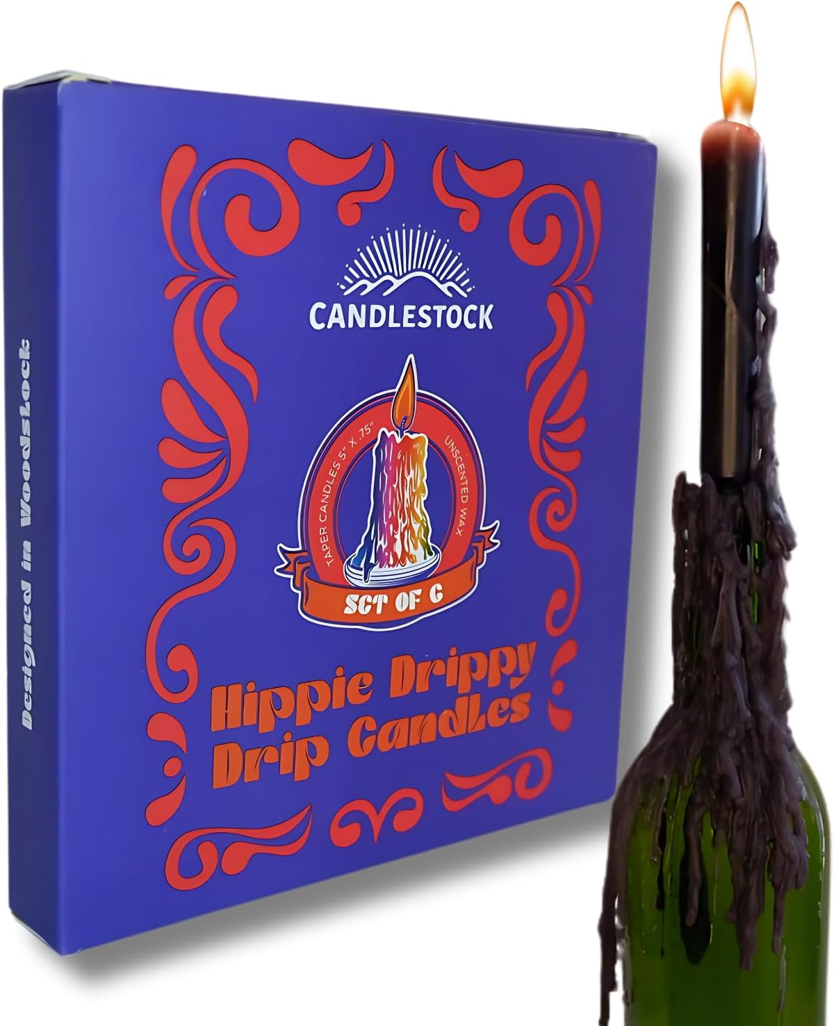 Candlestock Drip Candles Pack of 6 Wine Bottle Tapers Black