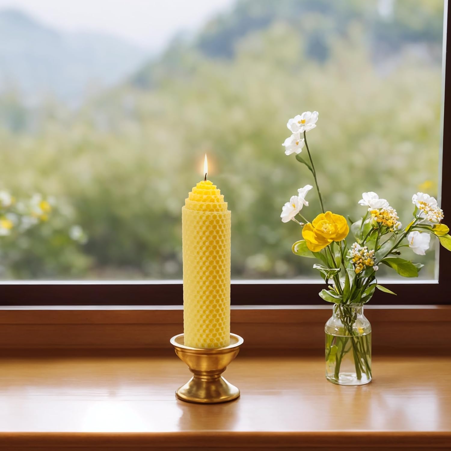 DEYBBY Beeswax Pillar Candles Set of 2