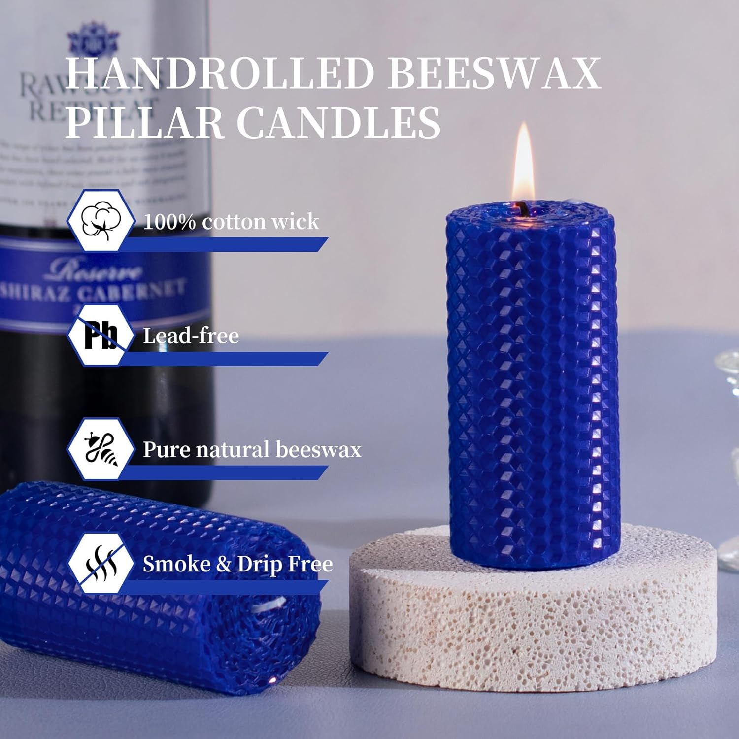KONNI Beeswax Pillar Candles Set of 3 2x4 Inches Unscented