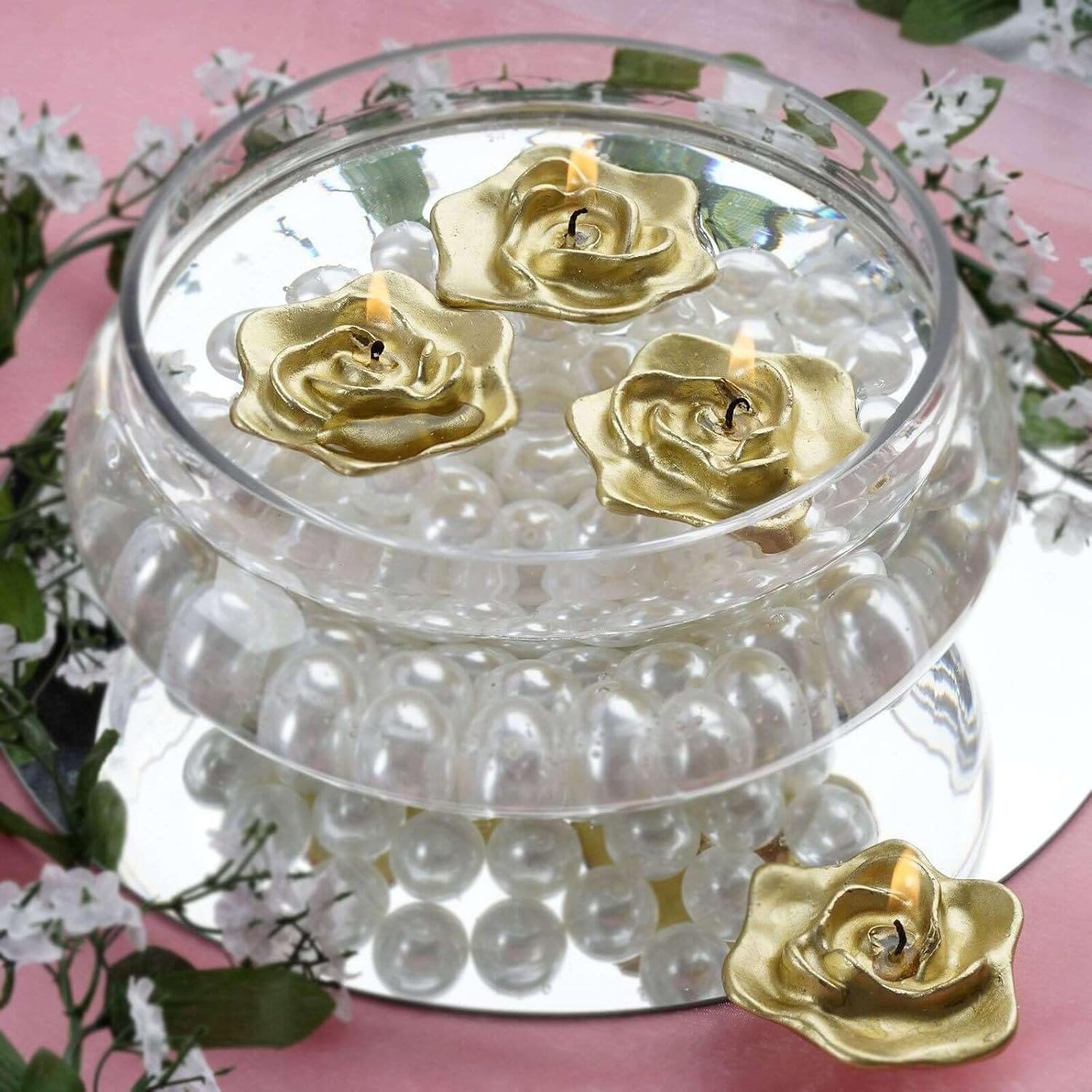 Set of 20 Gold Floating Rose Candles for Events