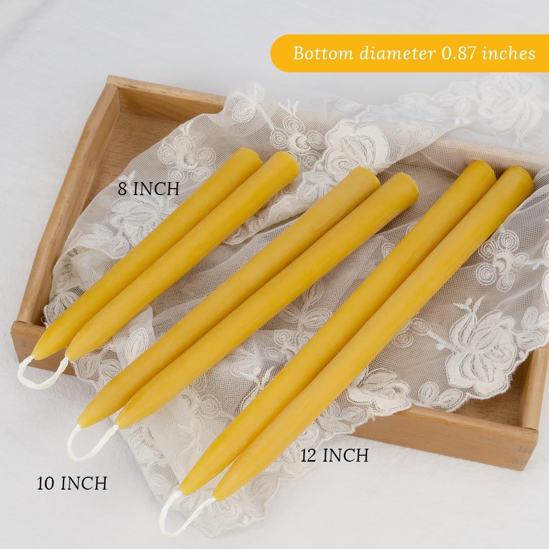 8 Inch Beeswax Taper Candles 4 Pack - Yellow