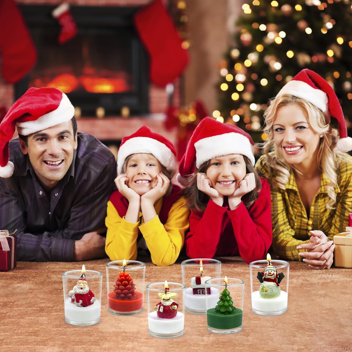 12-Pack Christmas Glass Votive Candles with Holiday Designs