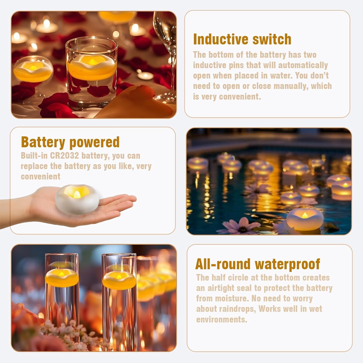 Eynshoo 12 Pack Floating Candles LED Tea Lights Waterproof