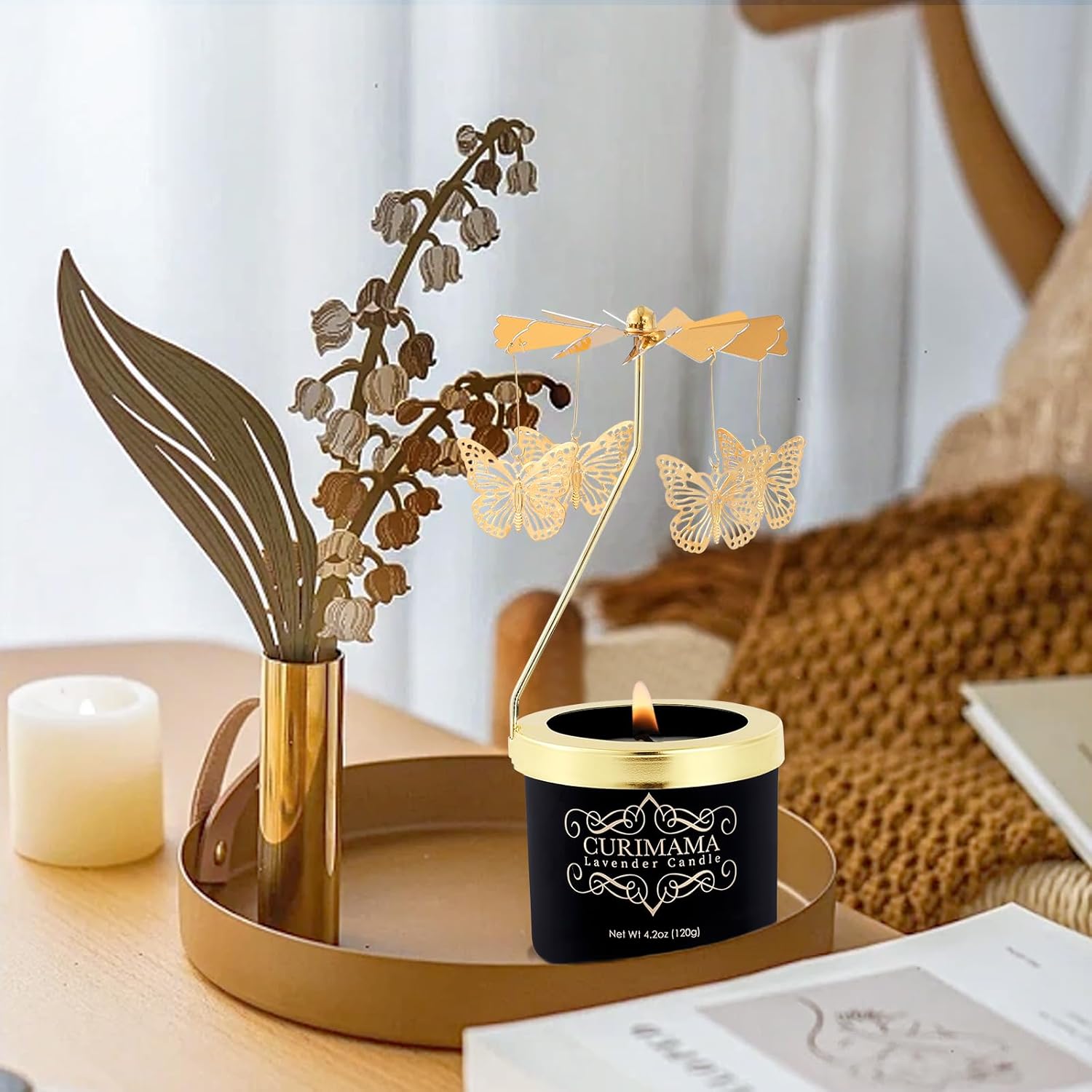 Unique Butterfly Candle for Women Rotating Jar Candle Gift for Mom