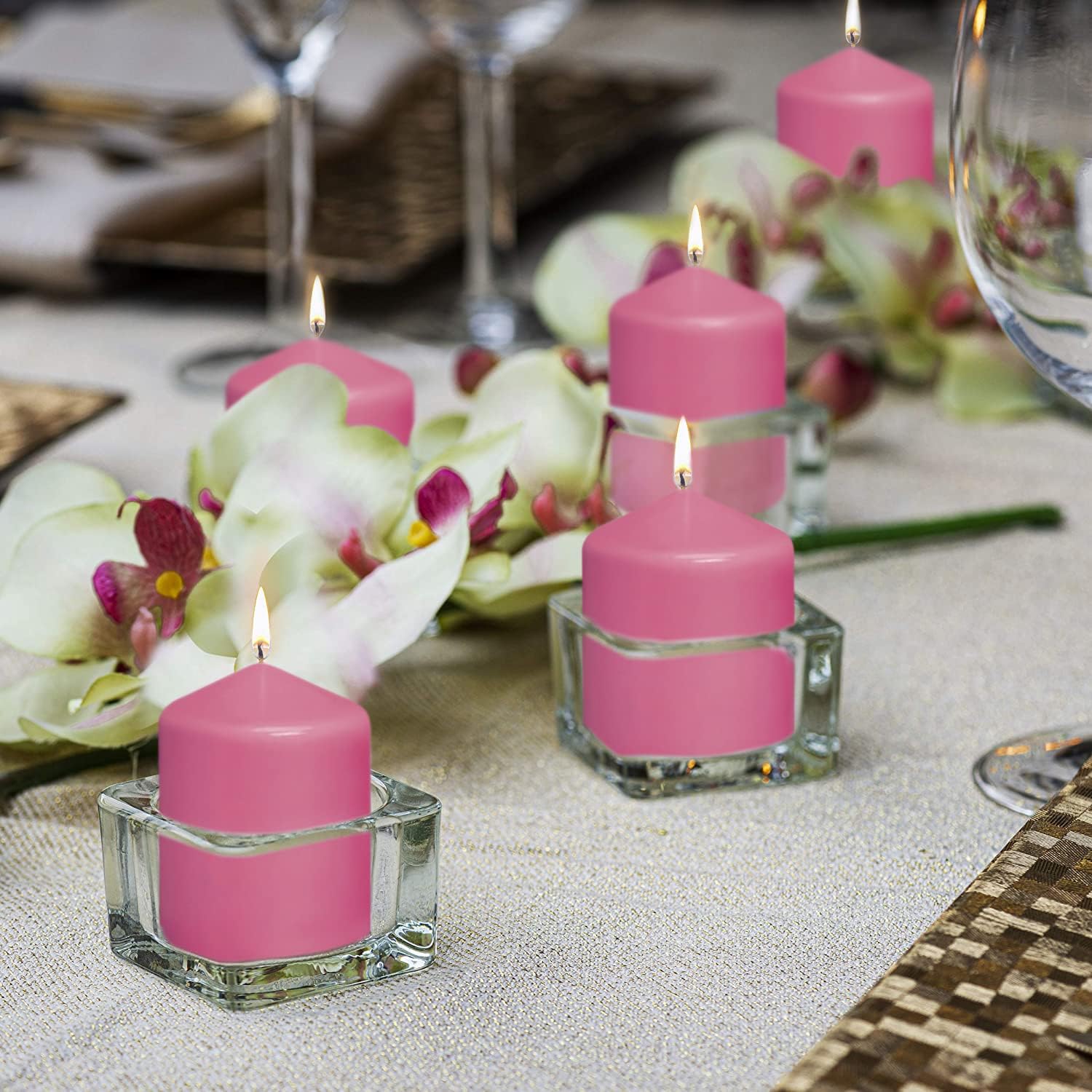 BOLSIUS 10 Pink Pillar Candles - 17 Hour Burn Time