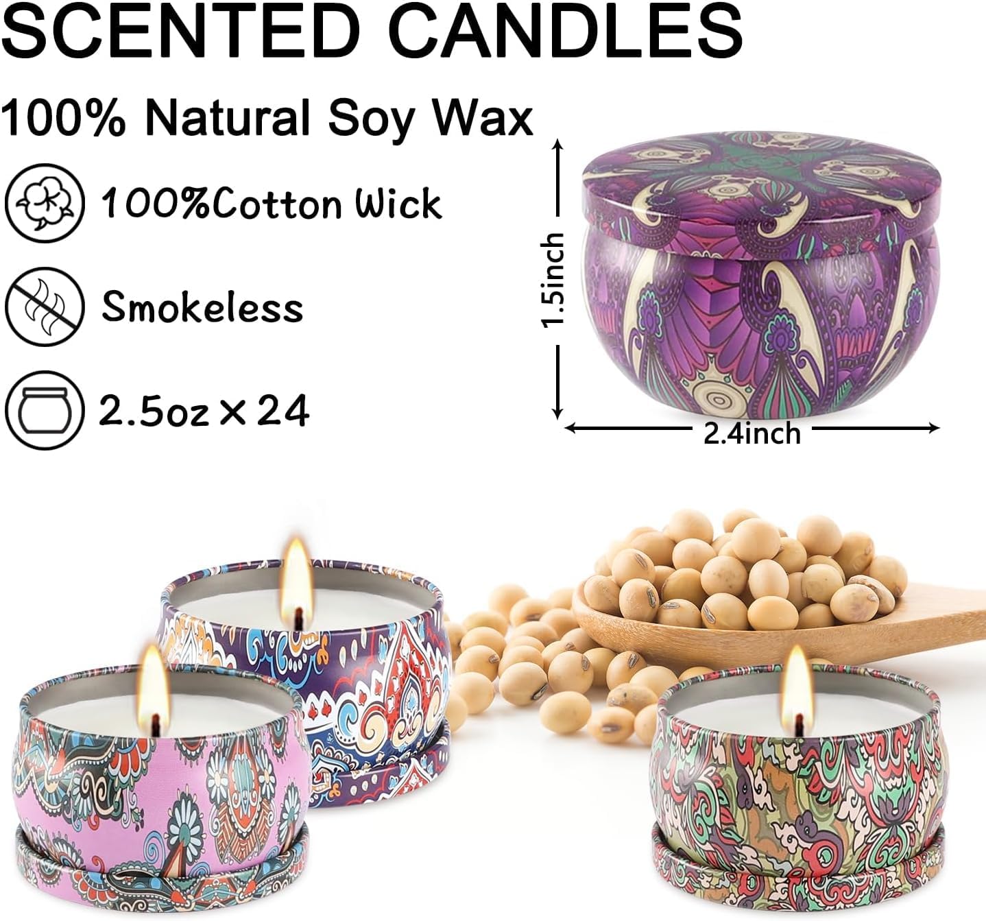 24 Scented Candles Gift Set Soy Wax Jar Candles