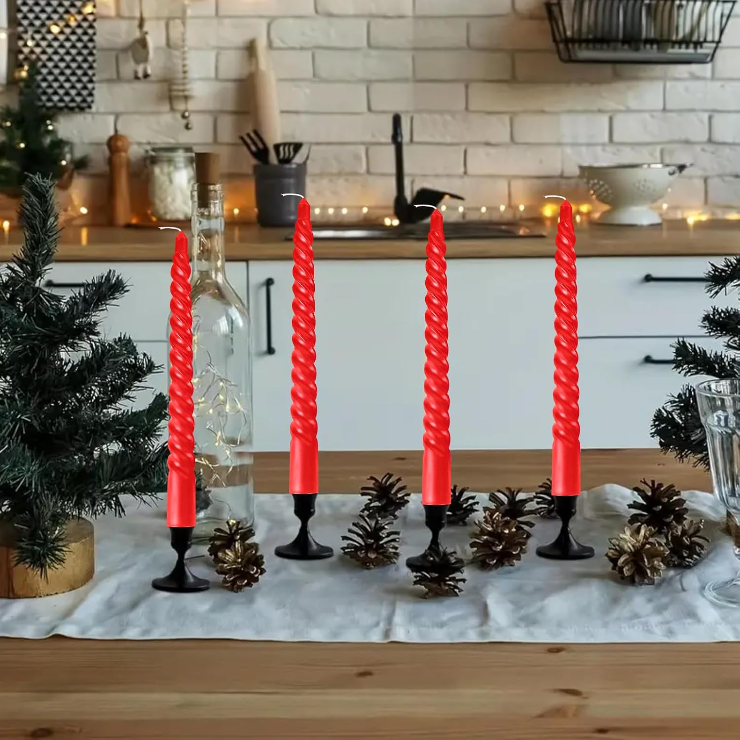 Red Taper Spiral Candles 8 Inch Set of 4