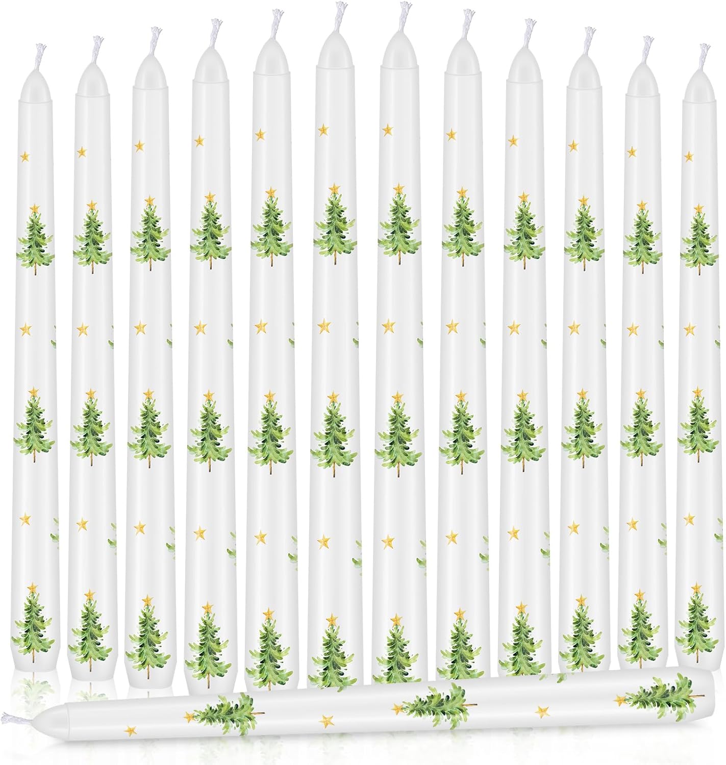 12 Pcs Dripless Taper Candles with Christmas Tree Patterns