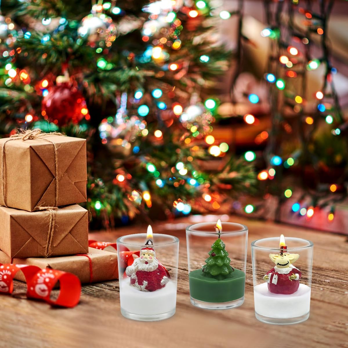 12-Pack Christmas Glass Votive Candles with Holiday Designs