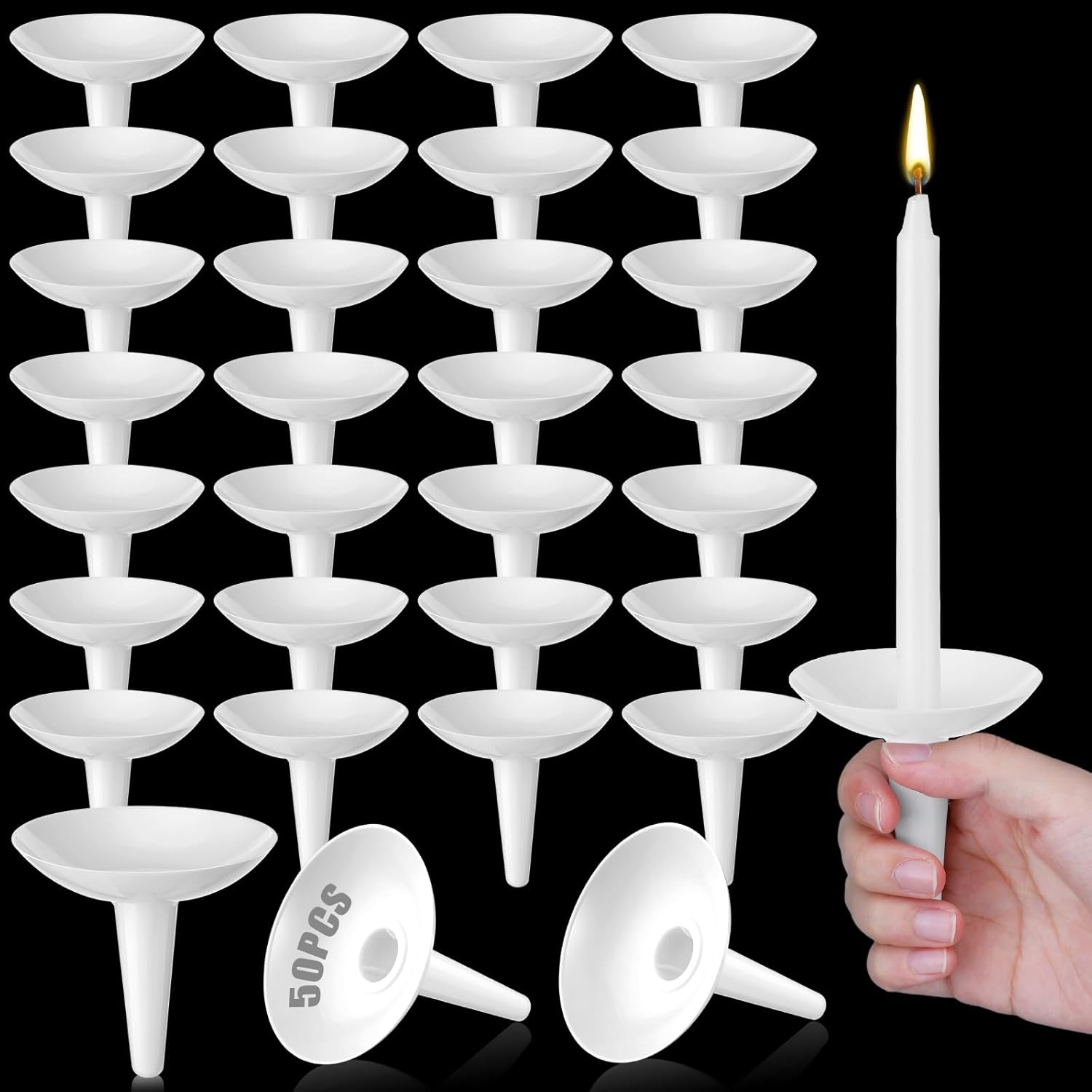 50 Pcs Reusable Plastic Candle Holders for Church and Events