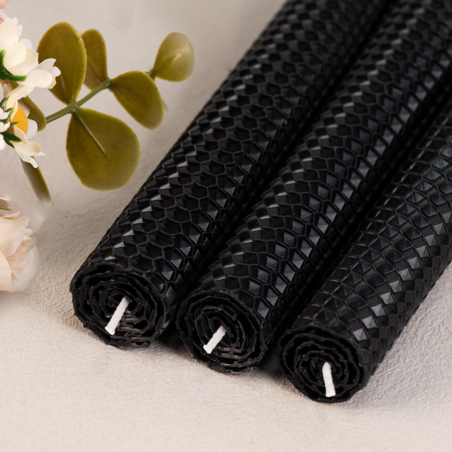 KONNI Black Beeswax Taper Candles Pack of 3