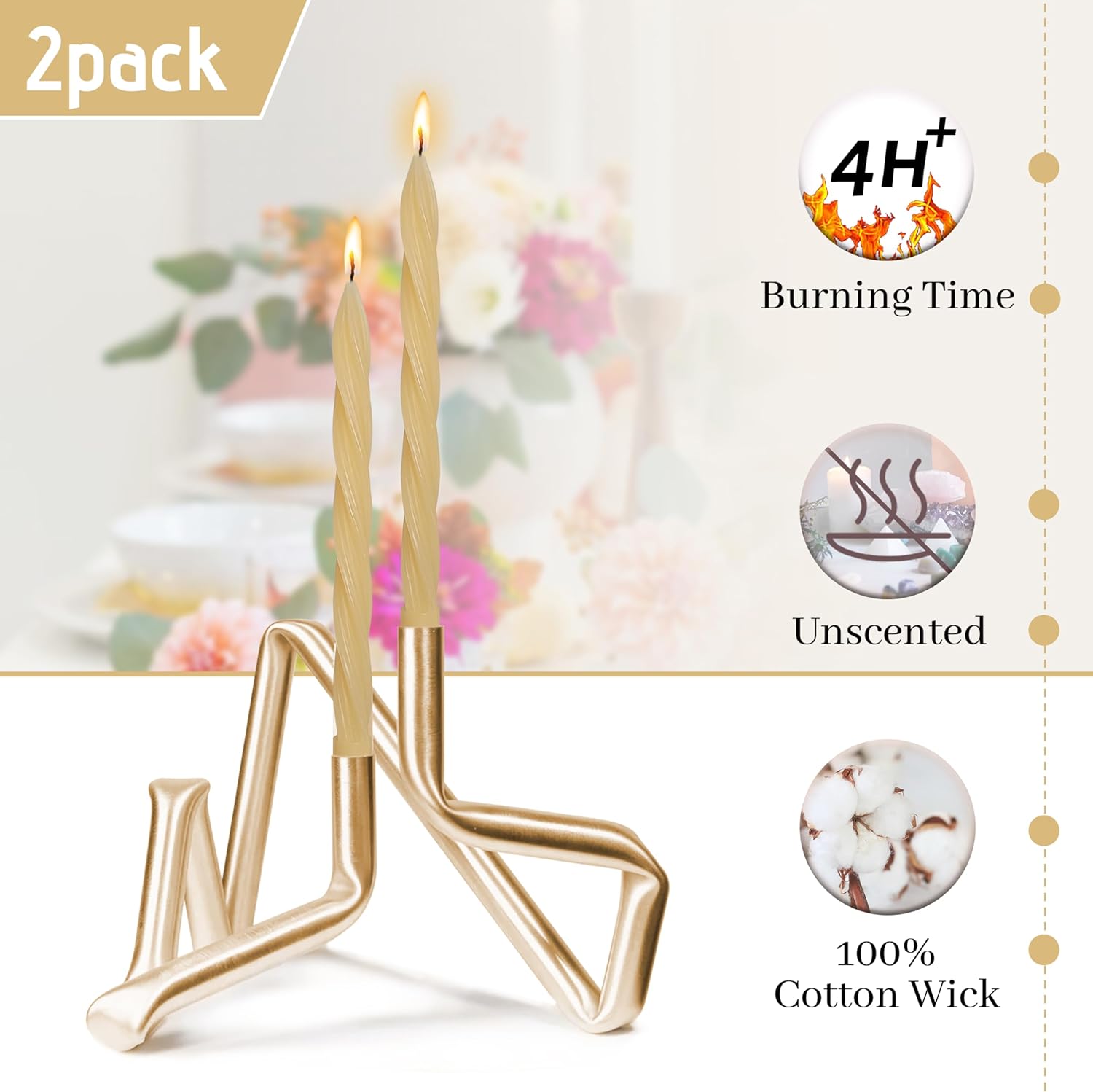 Yellow Twisted Taper Candle 10 Inch Smokeless 2 PCS