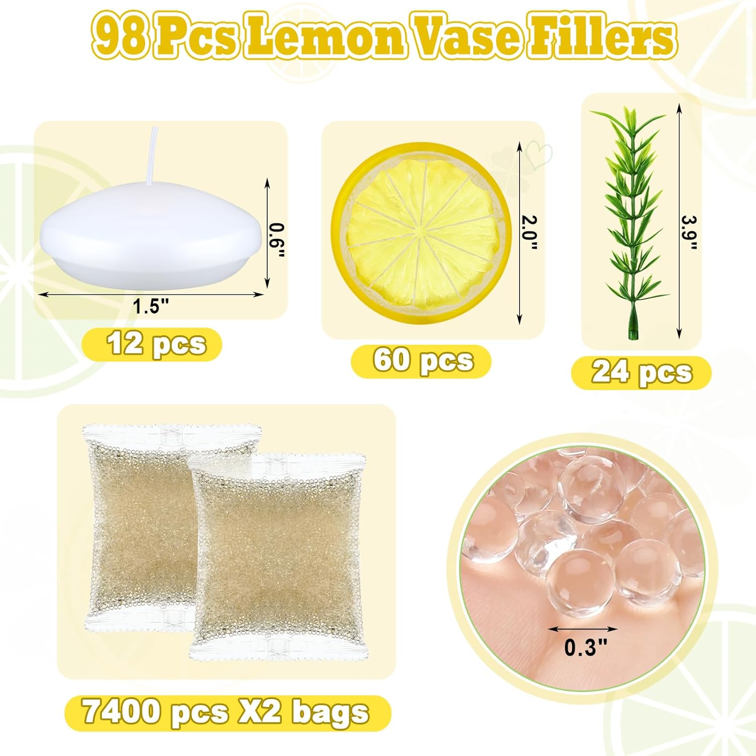 Riceshoot 98 Pcs Lemon Vase Fillers with Floating Candles Kit