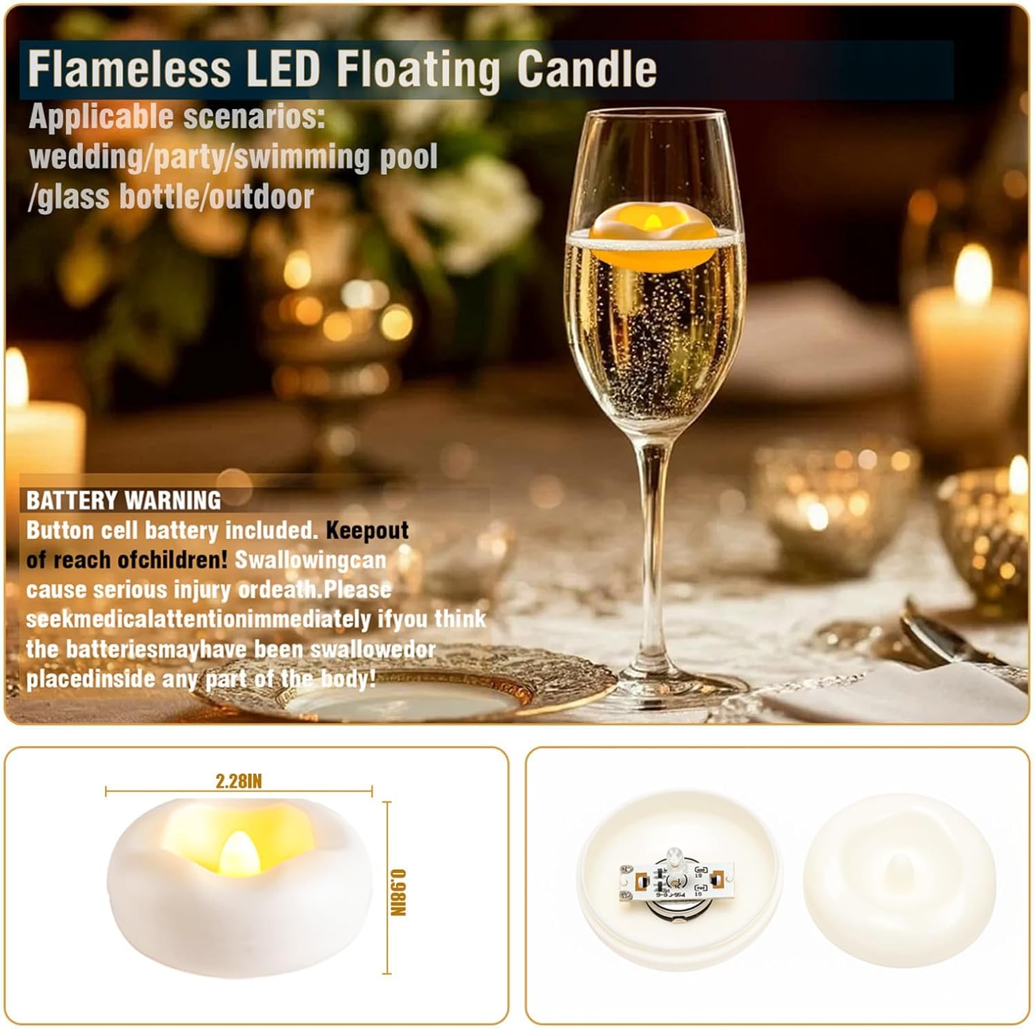 Eynshoo 12 Pack Floating Candles LED Tea Lights Waterproof