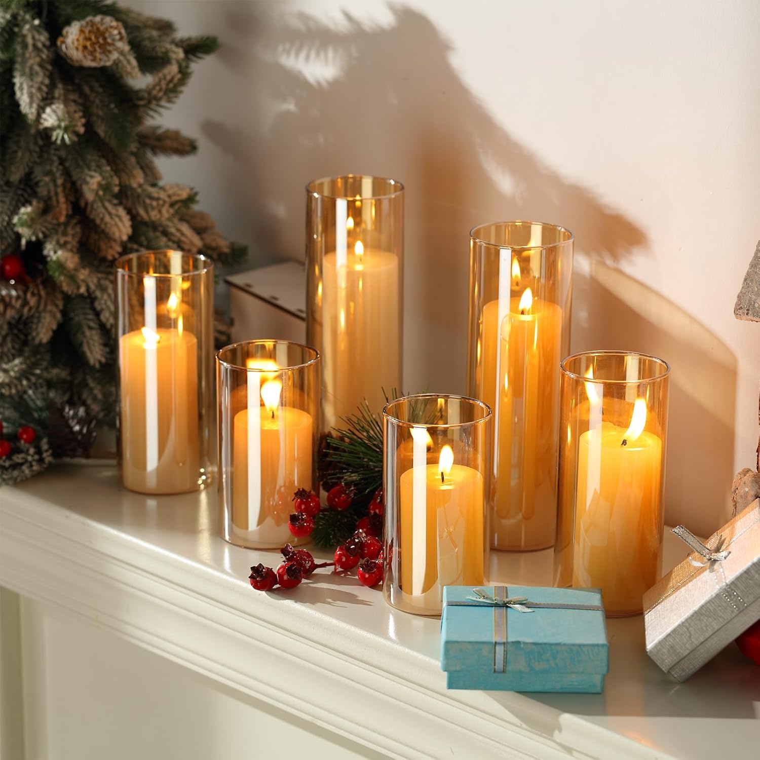 Shihanee 36 Pcs Pillar Candles and Glass Vases Set 1